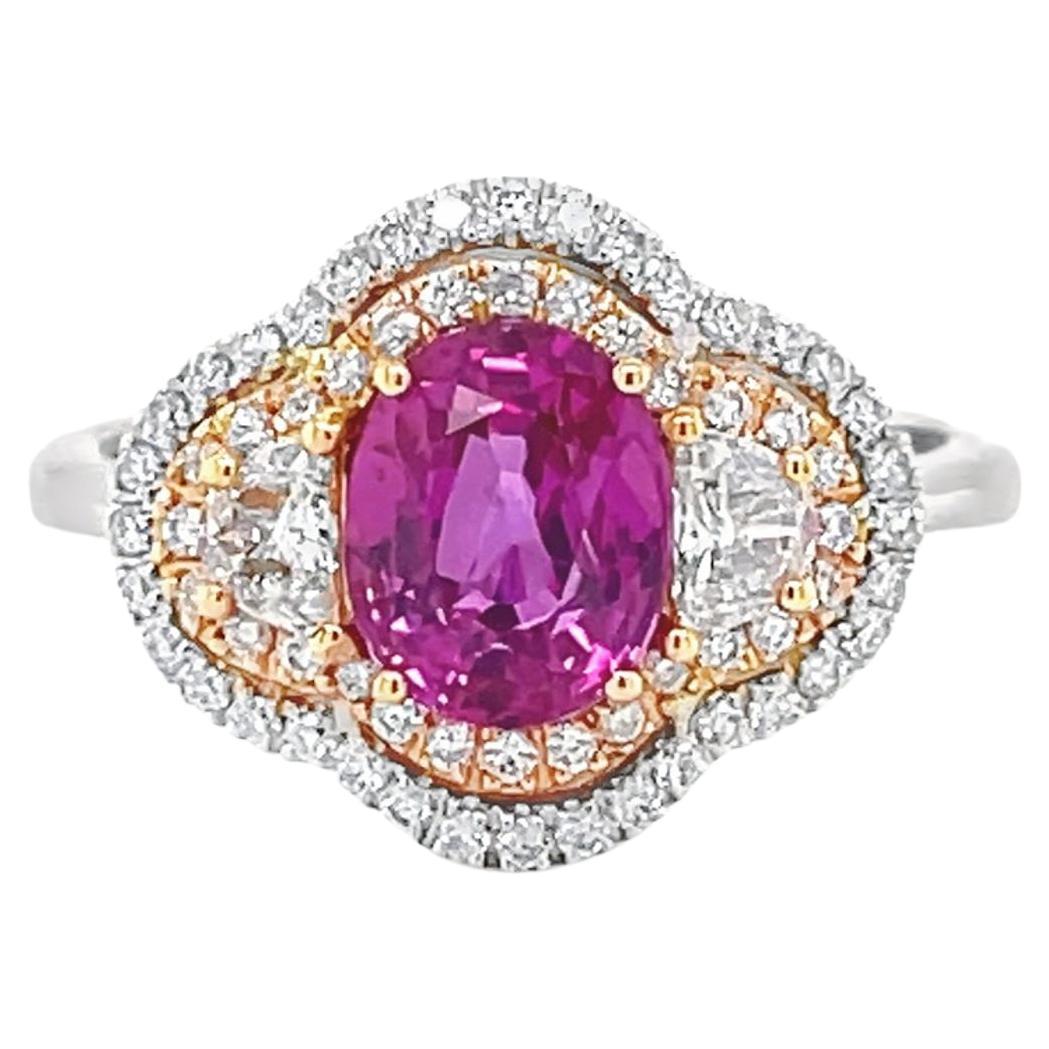 Pink Sapphire & Diamond Ring in 18K Two Tone Gold For Sale