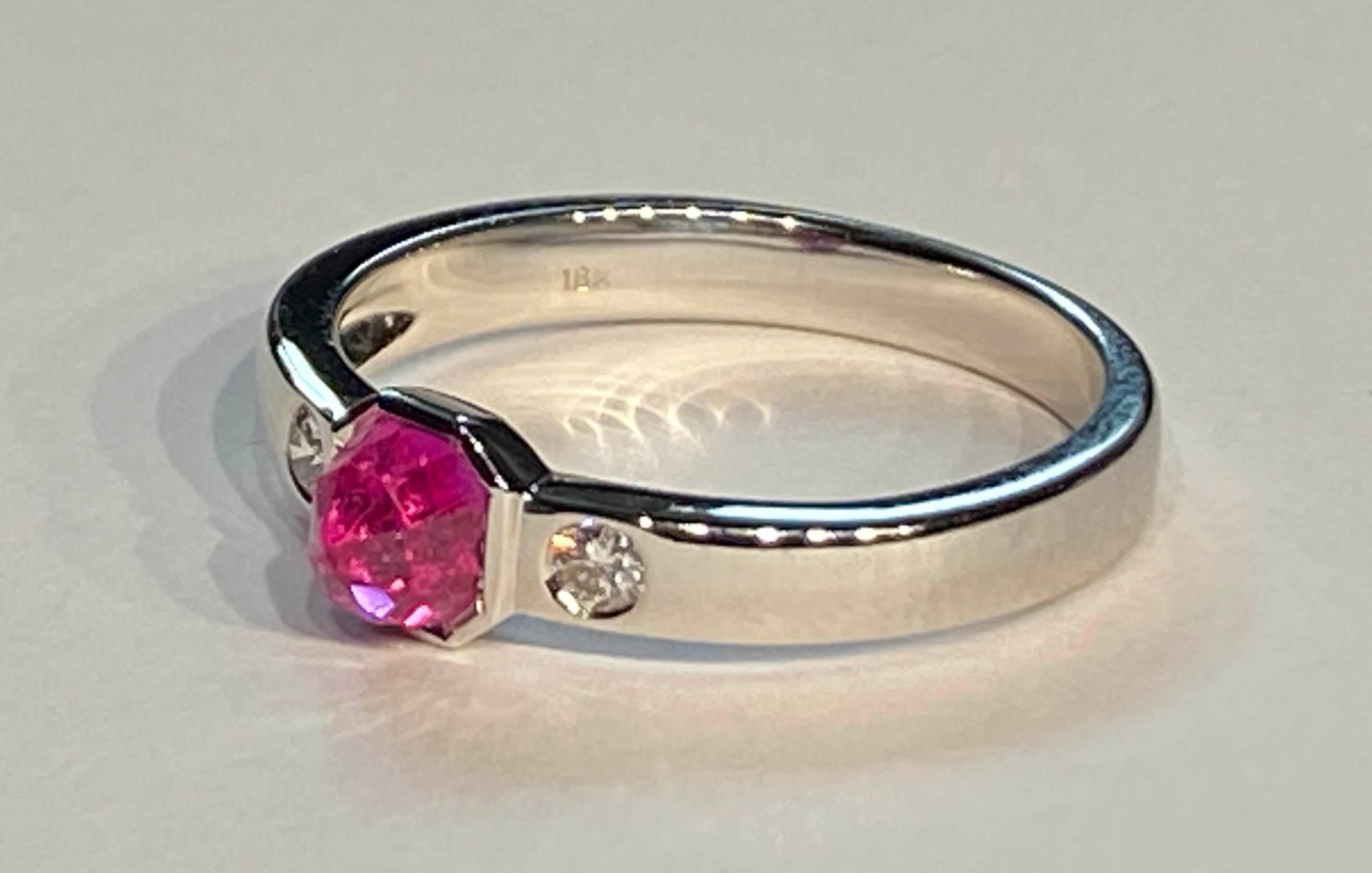 Pink Sapphire & Diamond Ring in 18kt White Gold For Sale 4