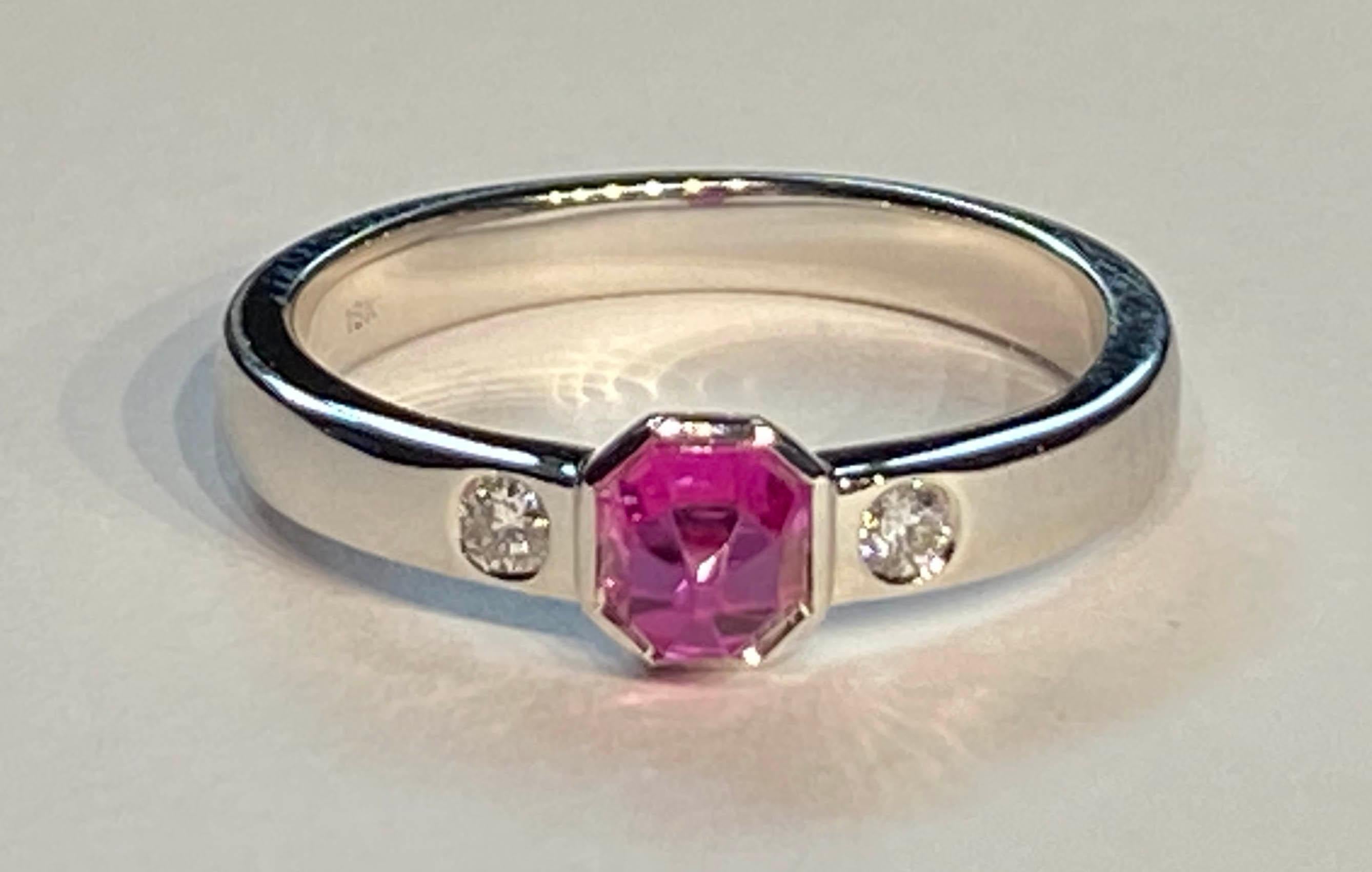 Pink Sapphire & Diamond Ring in 18kt White Gold For Sale 5