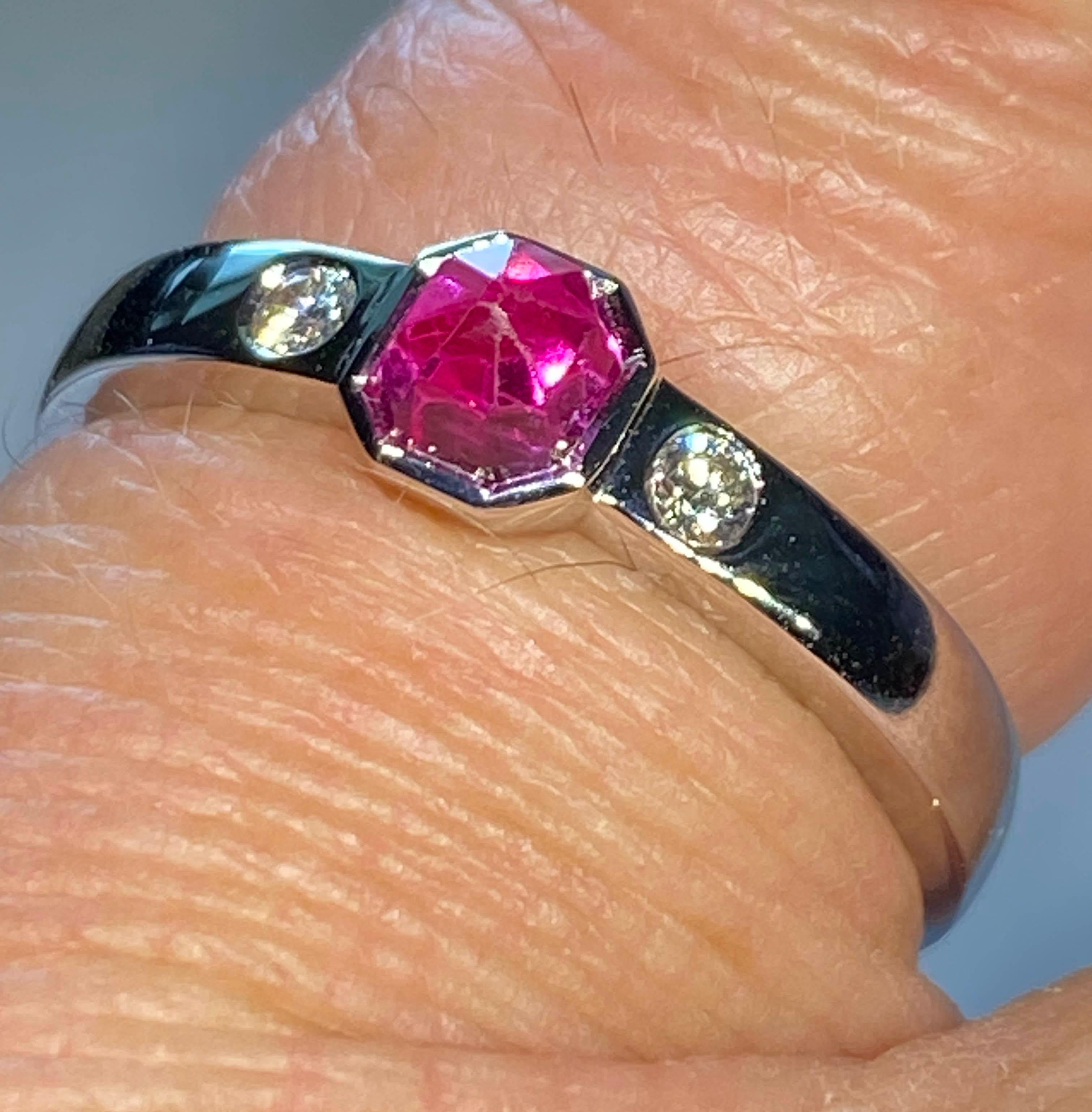 Pink Sapphire & Diamond Ring in 18kt White Gold For Sale 7