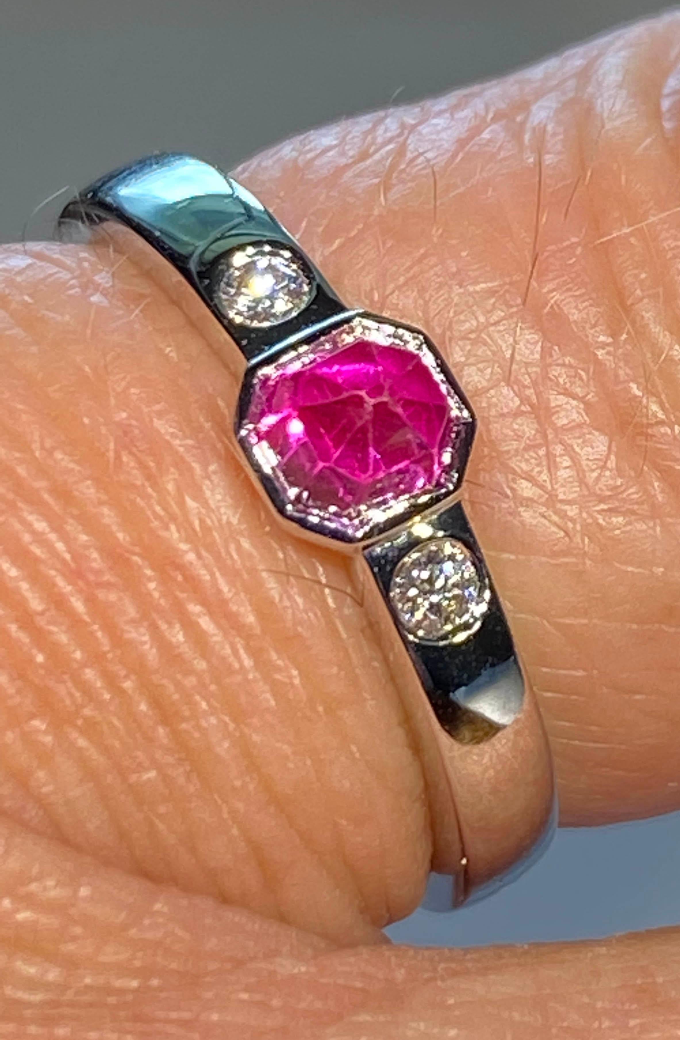 Pink Sapphire & Diamond Ring in 18kt White Gold For Sale 9
