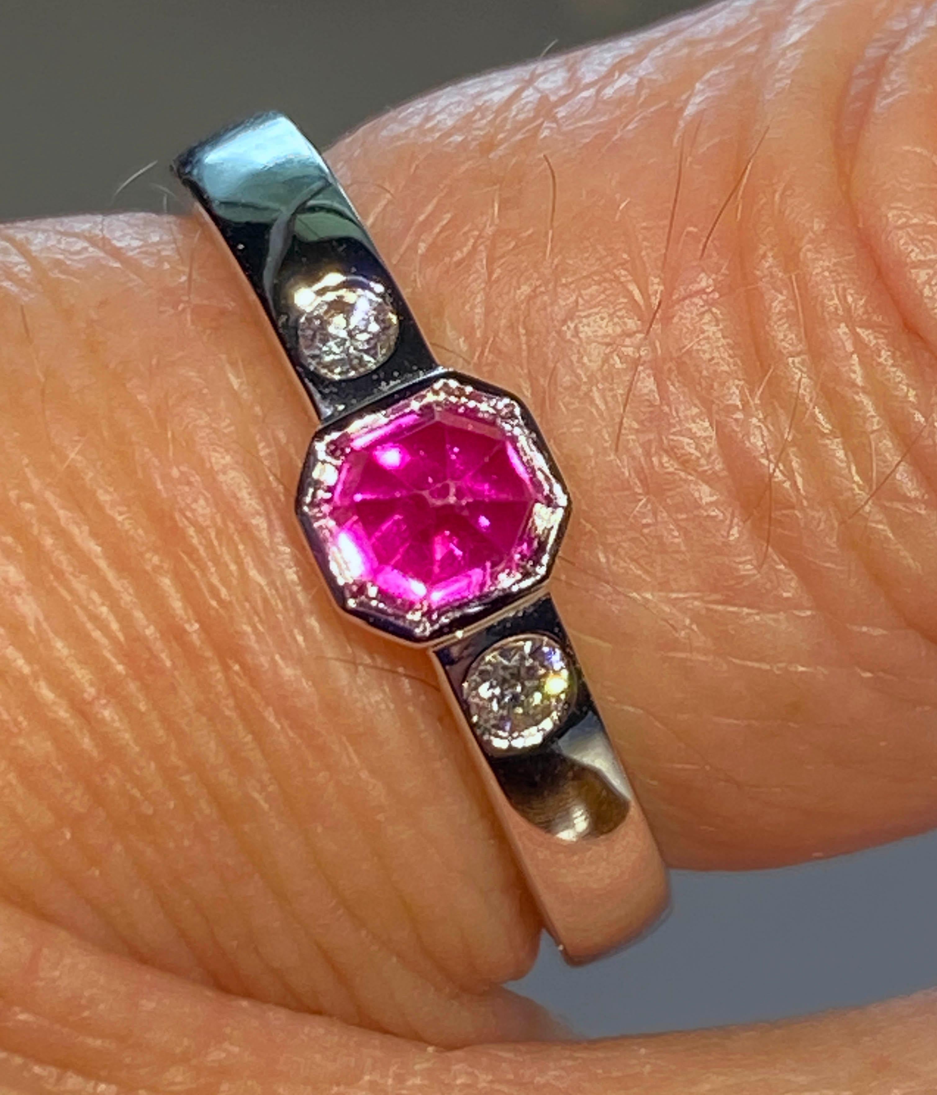 Pink Sapphire & Diamond Ring in 18kt White Gold For Sale 10