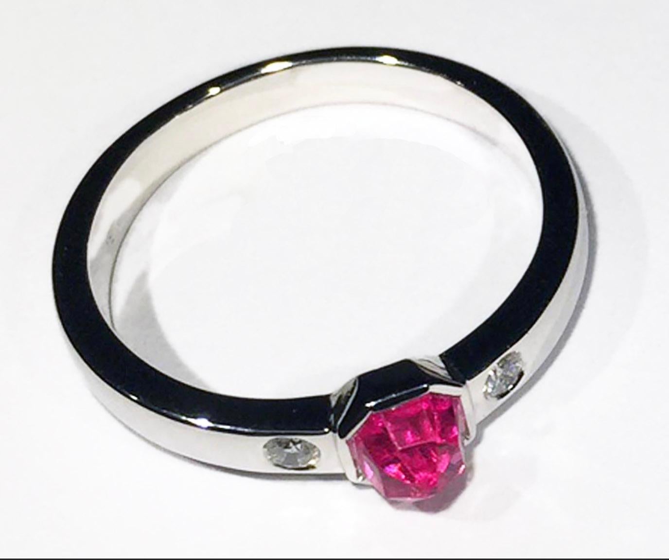 Cushion Cut Pink Sapphire & Diamond Ring in 18kt White Gold For Sale