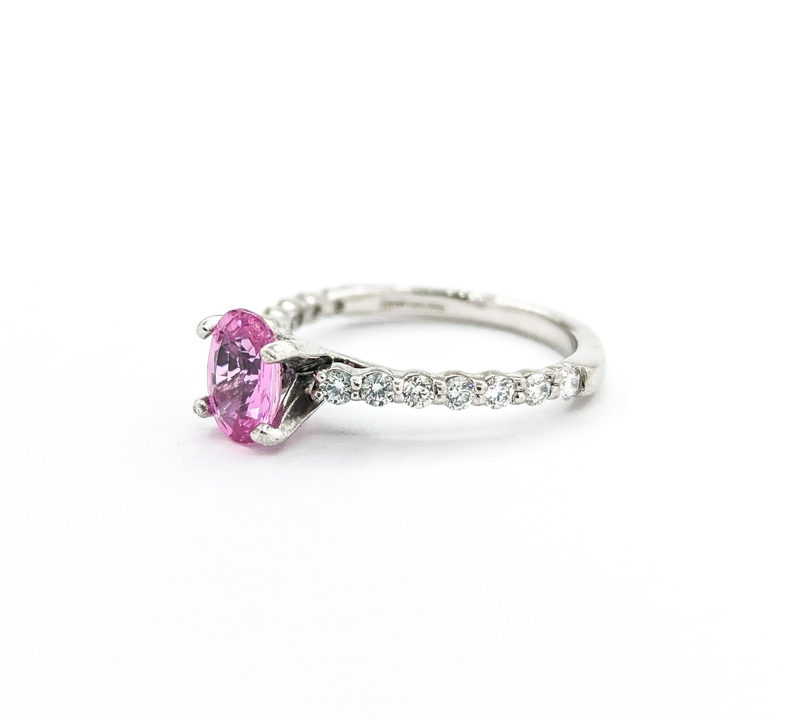 Pink Sapphire & Diamond Ring in Platinum For Sale 4