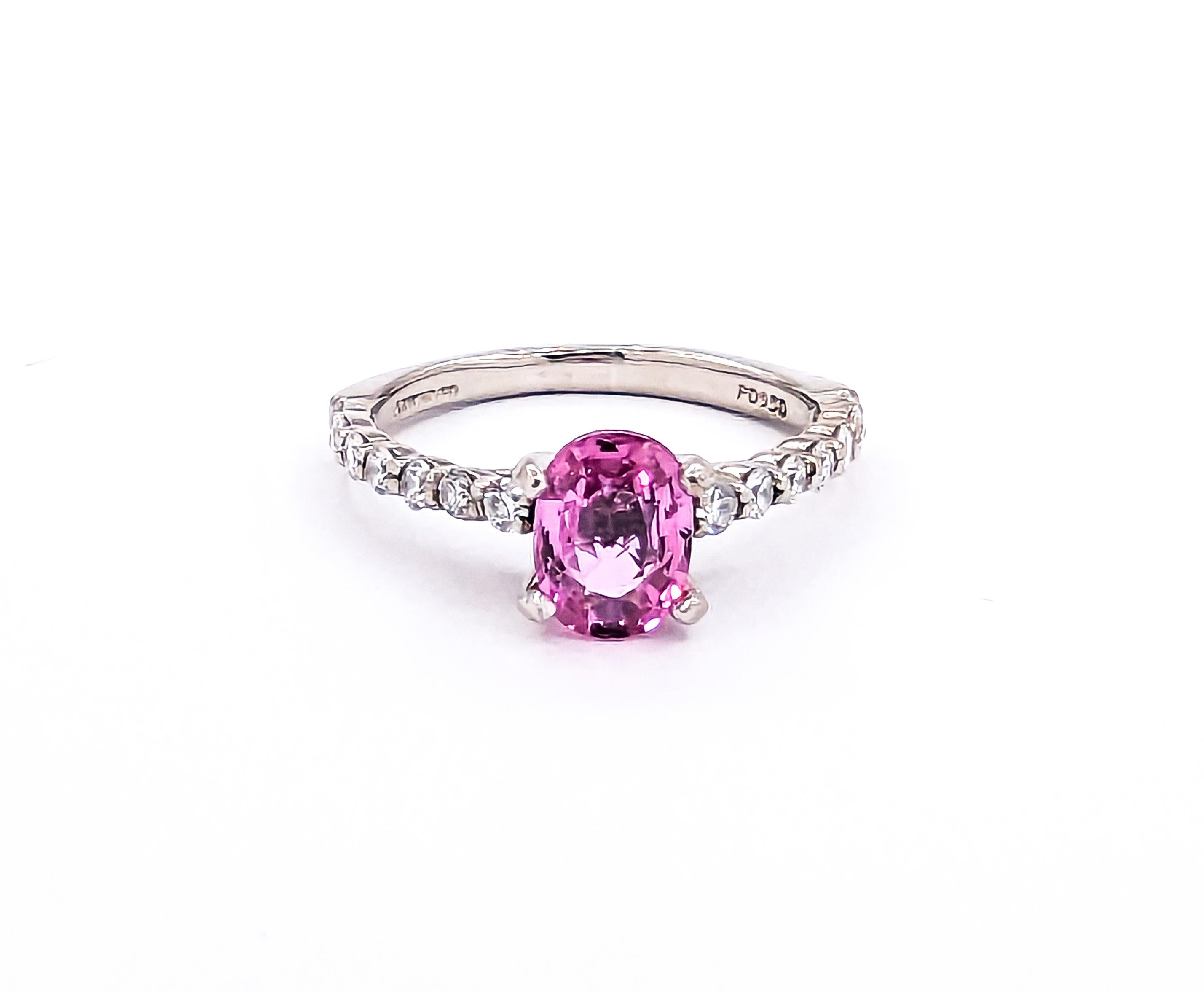 Pink Sapphire & Diamond Ring in Platinum For Sale 5
