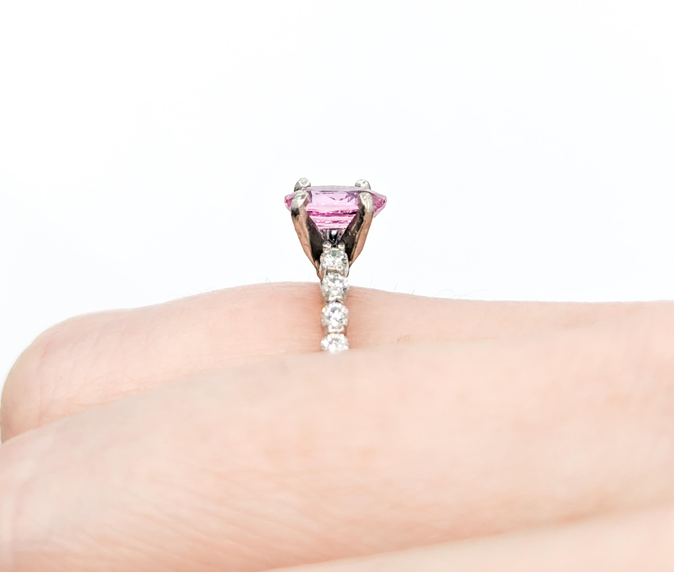Contemporary Pink Sapphire & Diamond Ring in Platinum For Sale