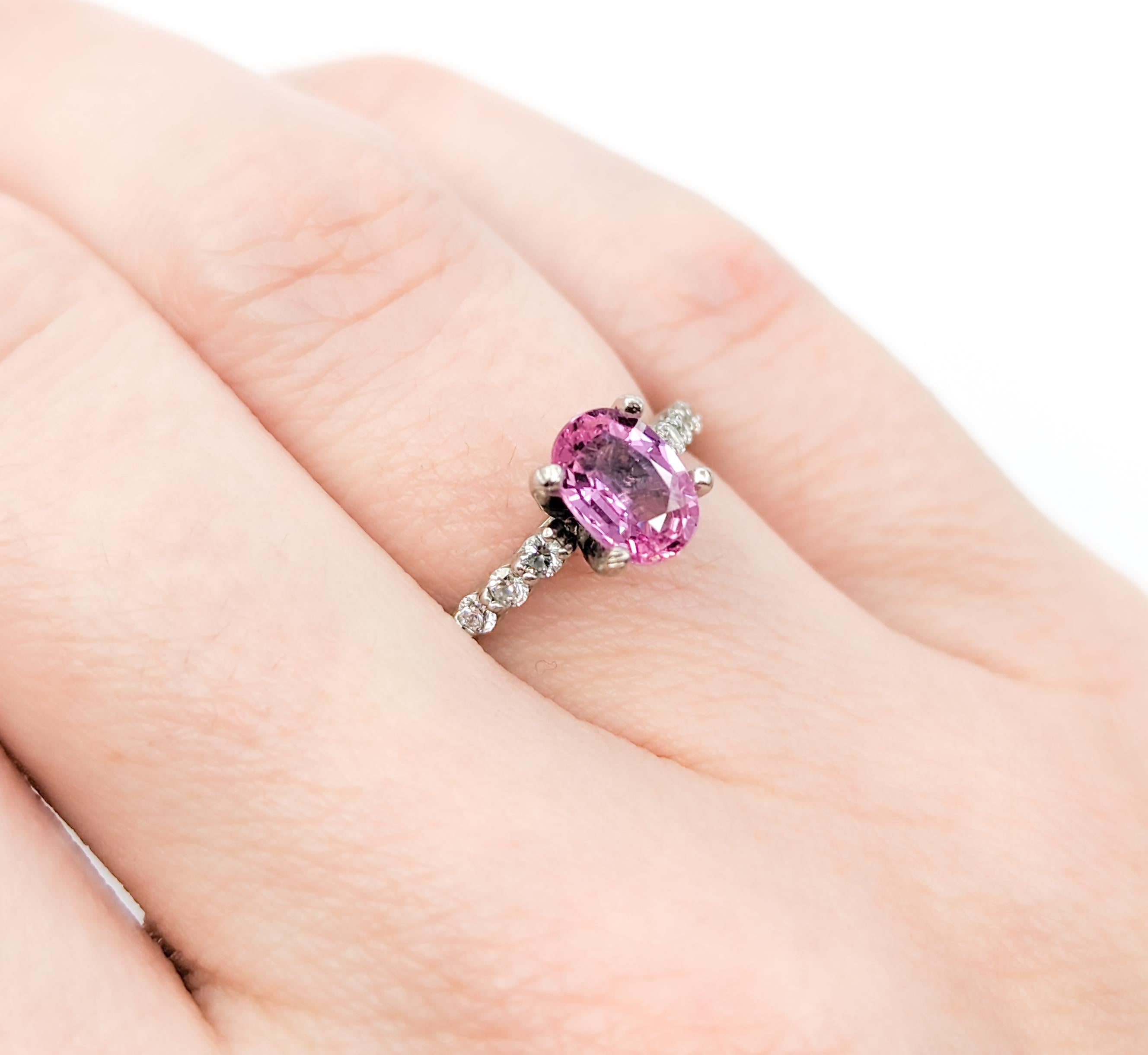 Oval Cut Pink Sapphire & Diamond Ring in Platinum For Sale