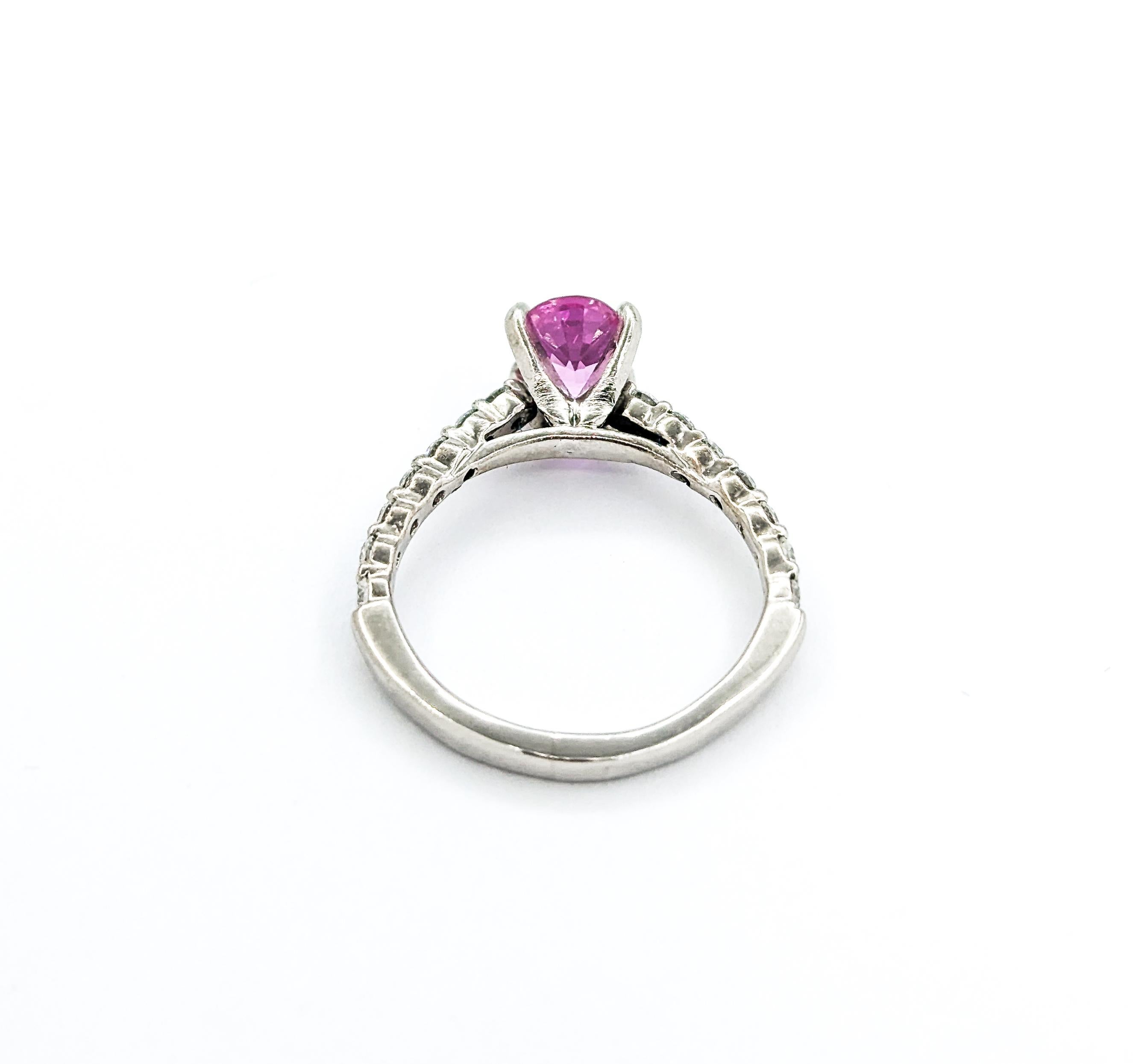Women's Pink Sapphire & Diamond Ring in Platinum For Sale