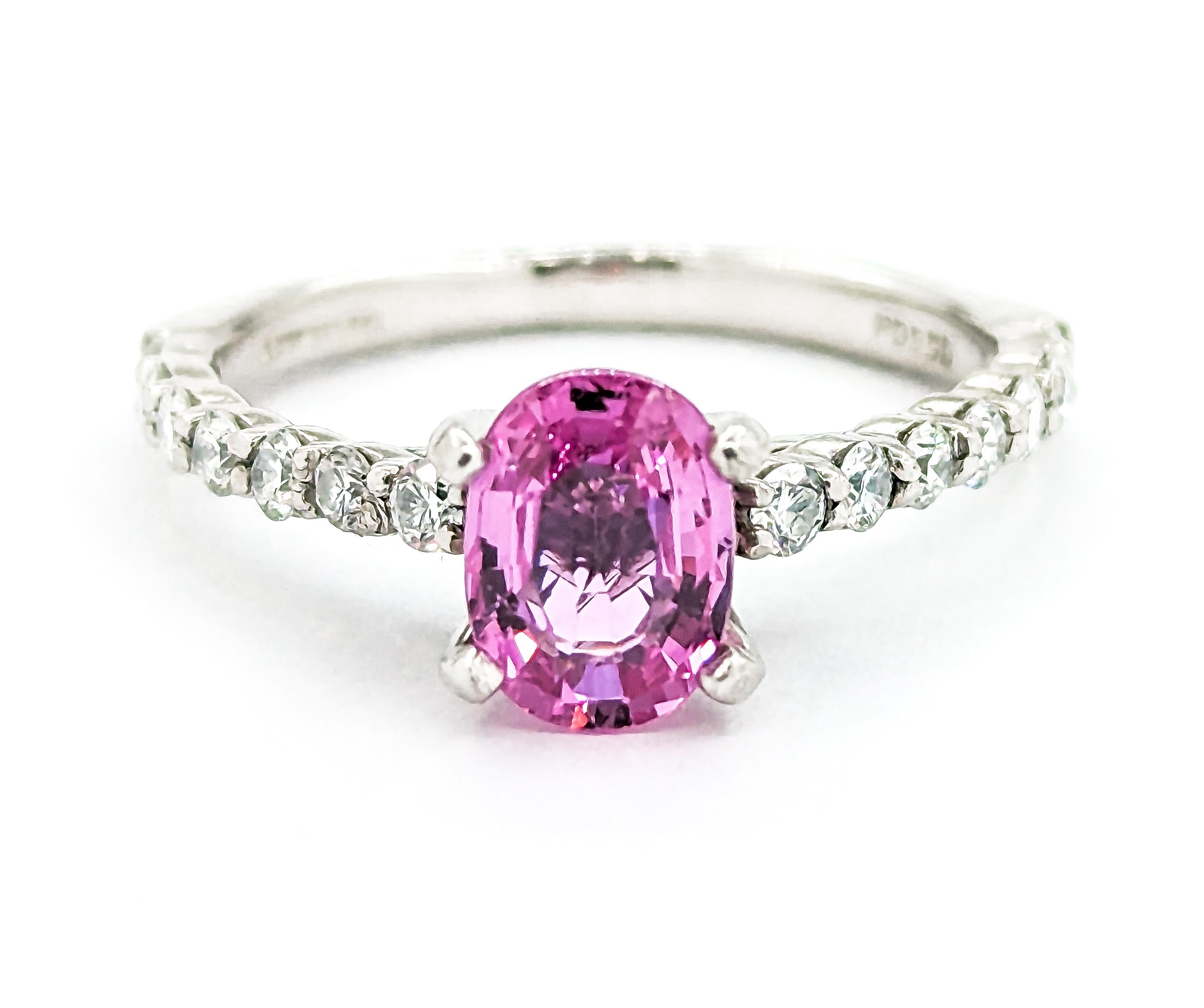 Pink Sapphire & Diamond Ring in Platinum For Sale 1