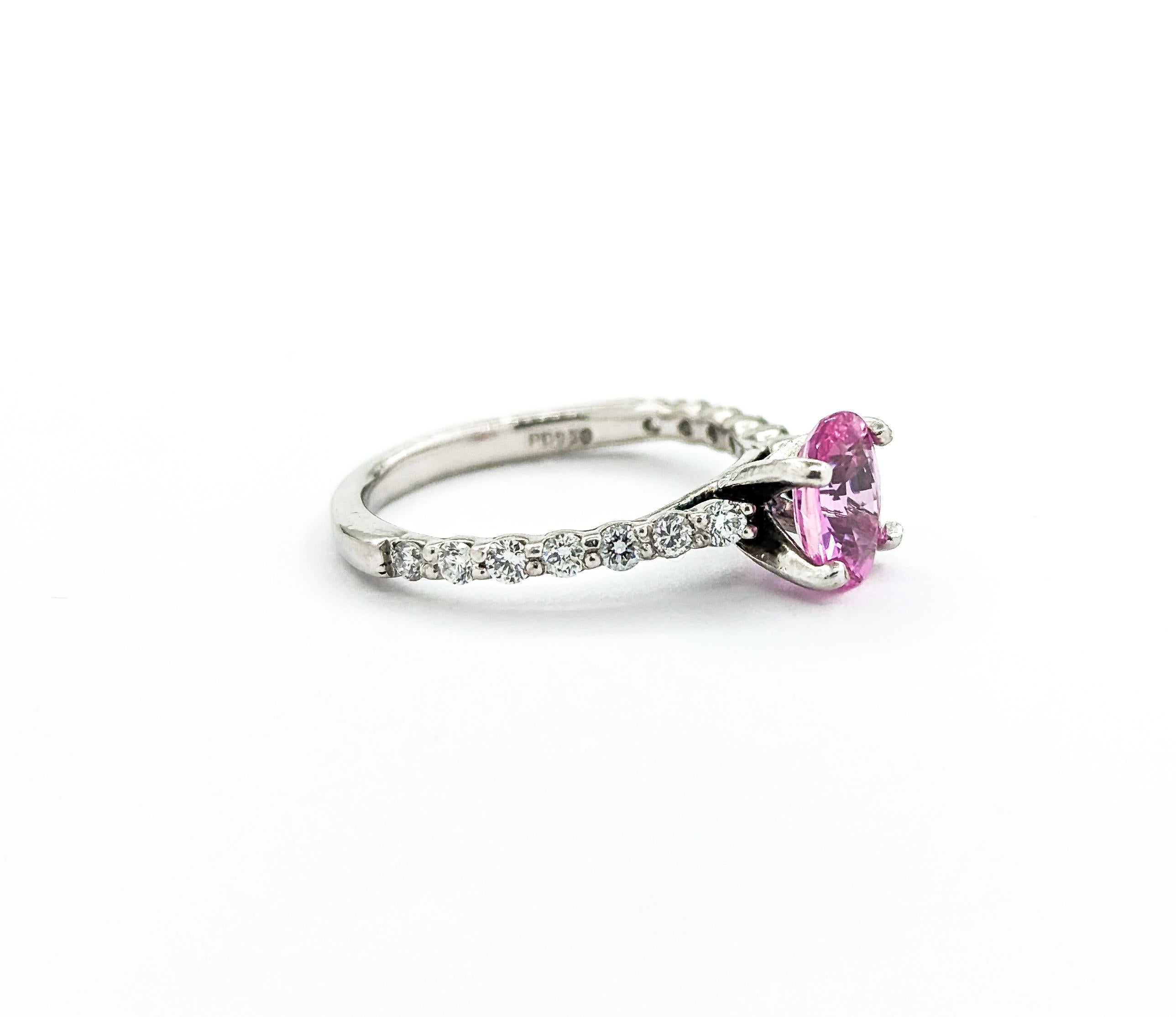 Pink Sapphire & Diamond Ring in Platinum For Sale 2