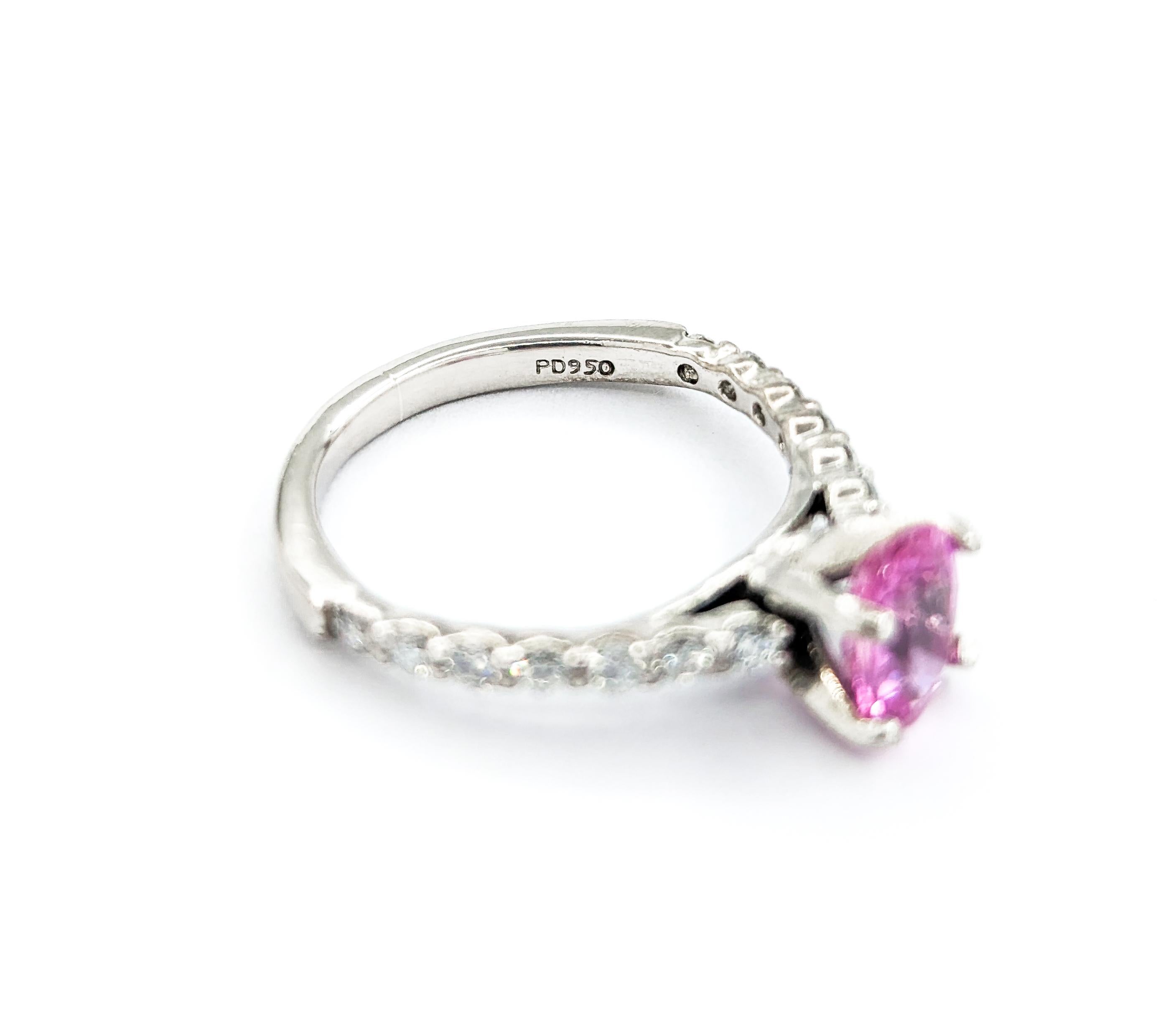 Pink Sapphire & Diamond Ring in Platinum For Sale 3