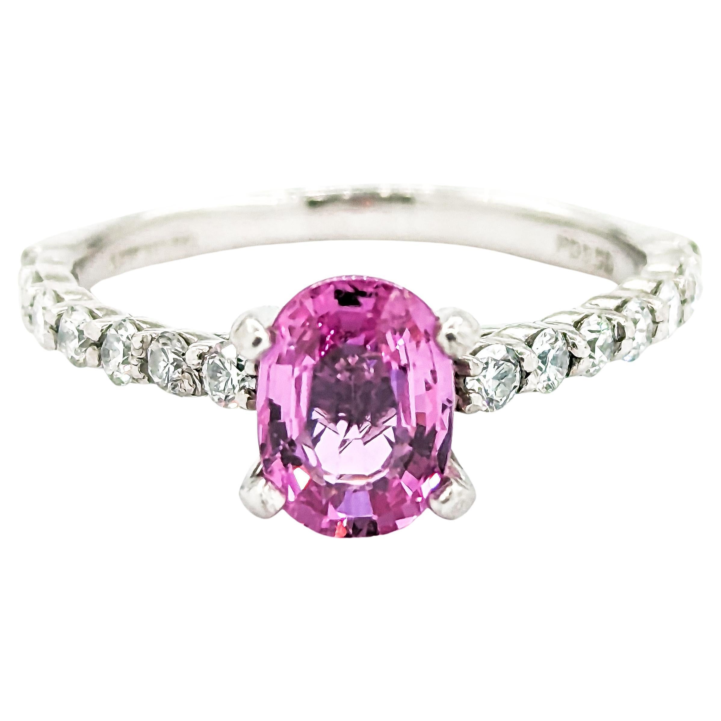 Pink Sapphire & Diamond Ring in Platinum
