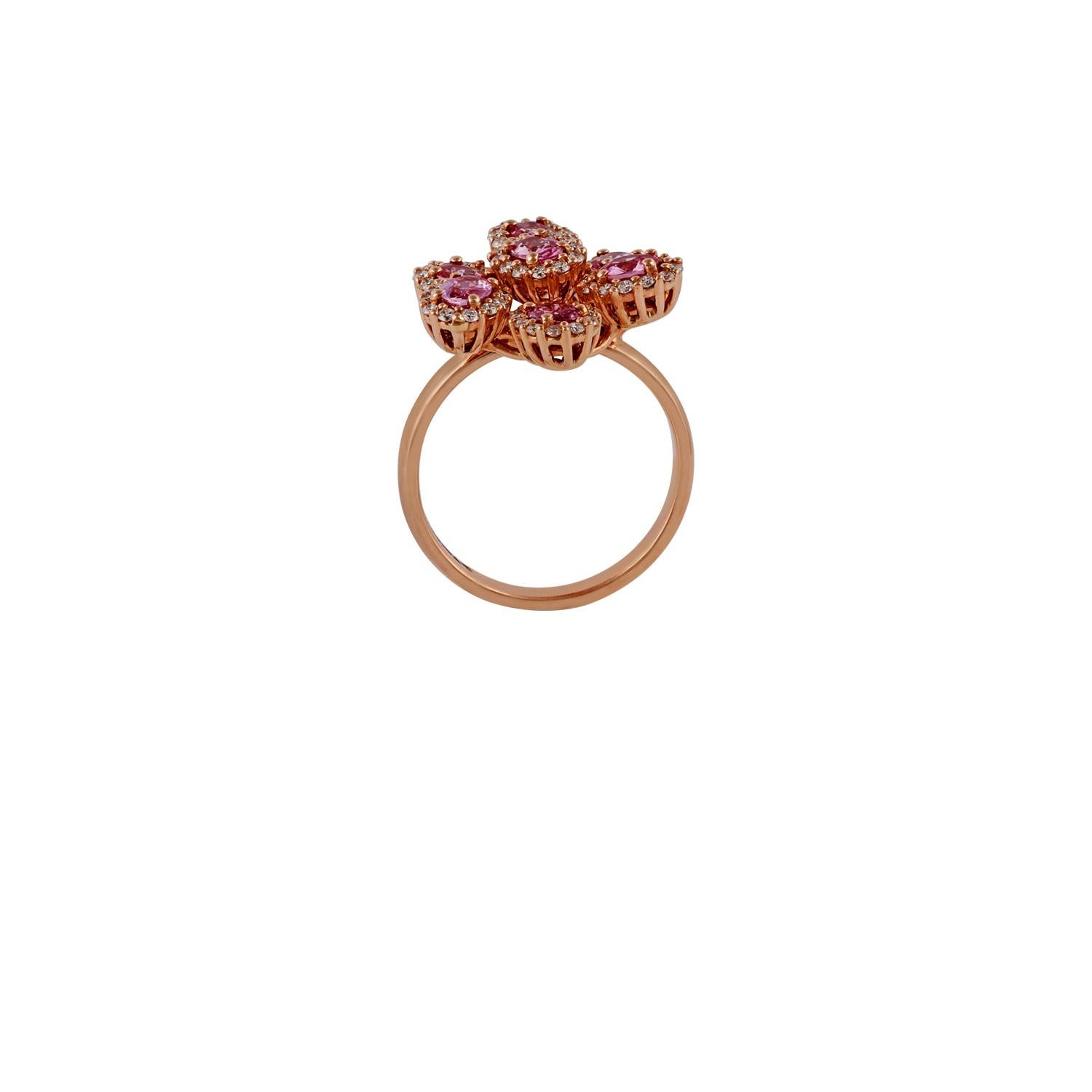 Artisan Pink Sapphire & Diamond Ring Studded in 18k Rose Gold For Sale