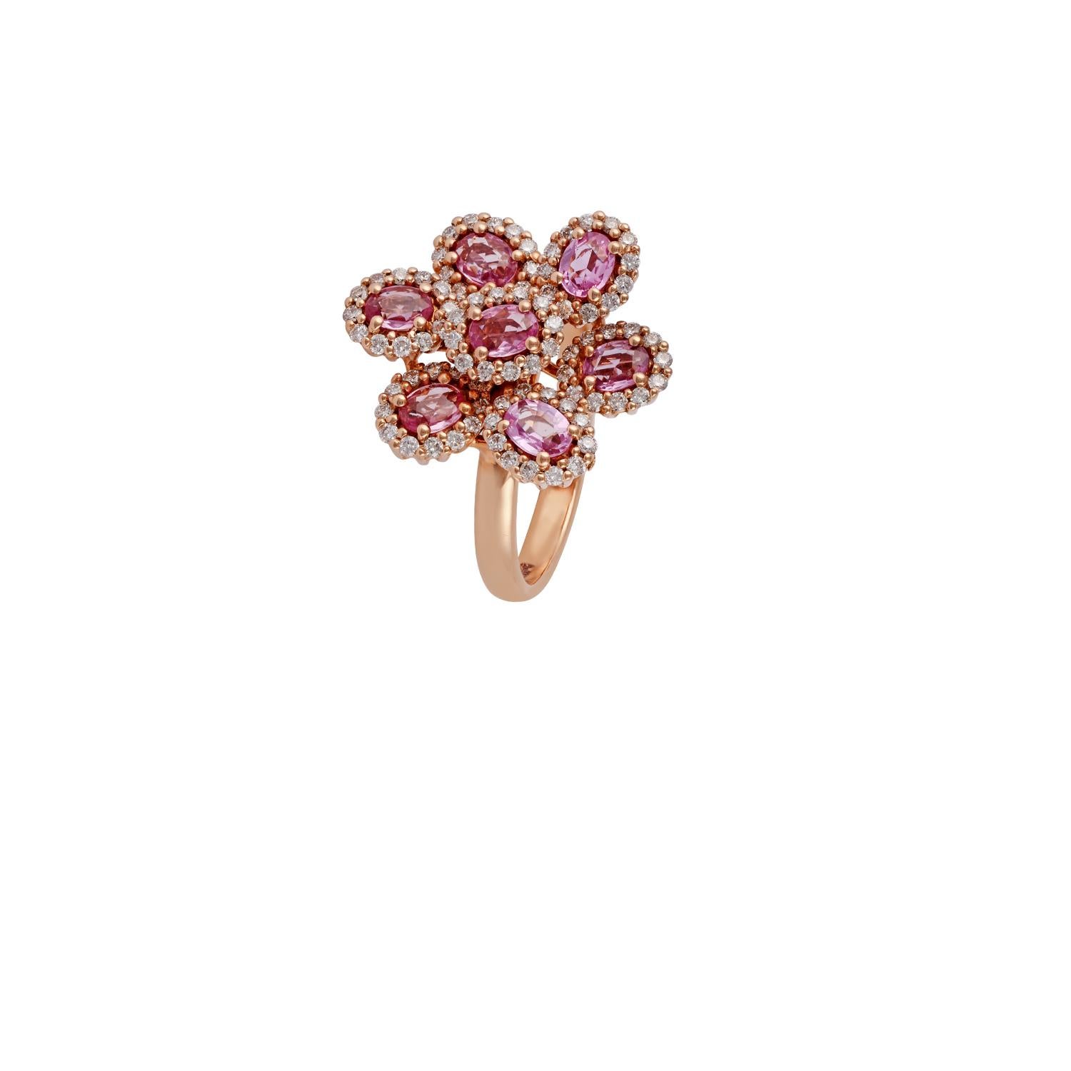 Oval Cut Pink Sapphire & Diamond Ring Studded in 18k Rose Gold For Sale