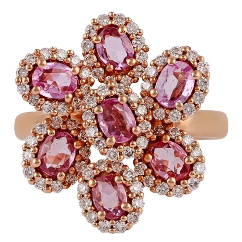 Anillo de Zafiro Rosa y Diamante Tachonado en Oro Rosa de 18k