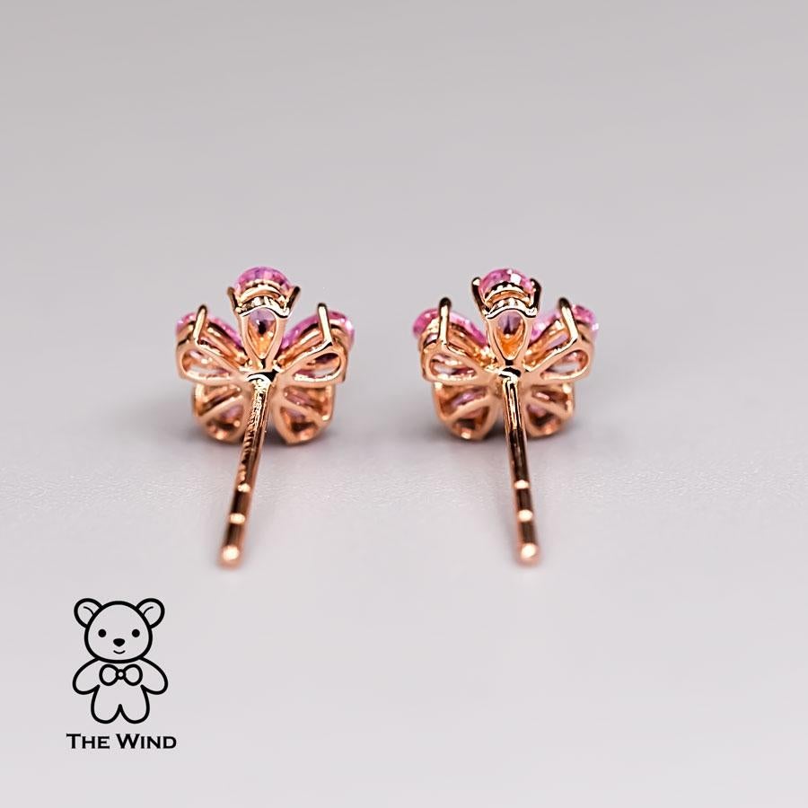 Artist Pink Sapphire Diamond Sakura Cherry Blossom Flower Stud Earrings 18K Rose Gold