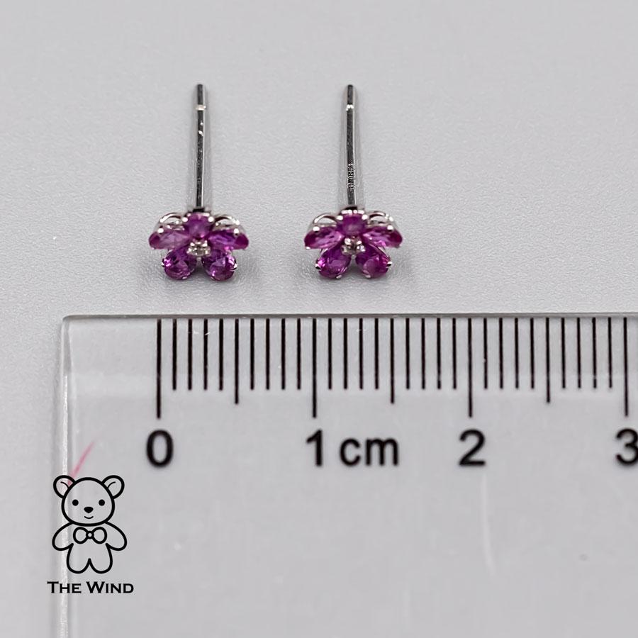 Pink Sapphire Diamond Sakura Cherry Blossom Flower Stud Earrings 18K Rose Gold For Sale 2