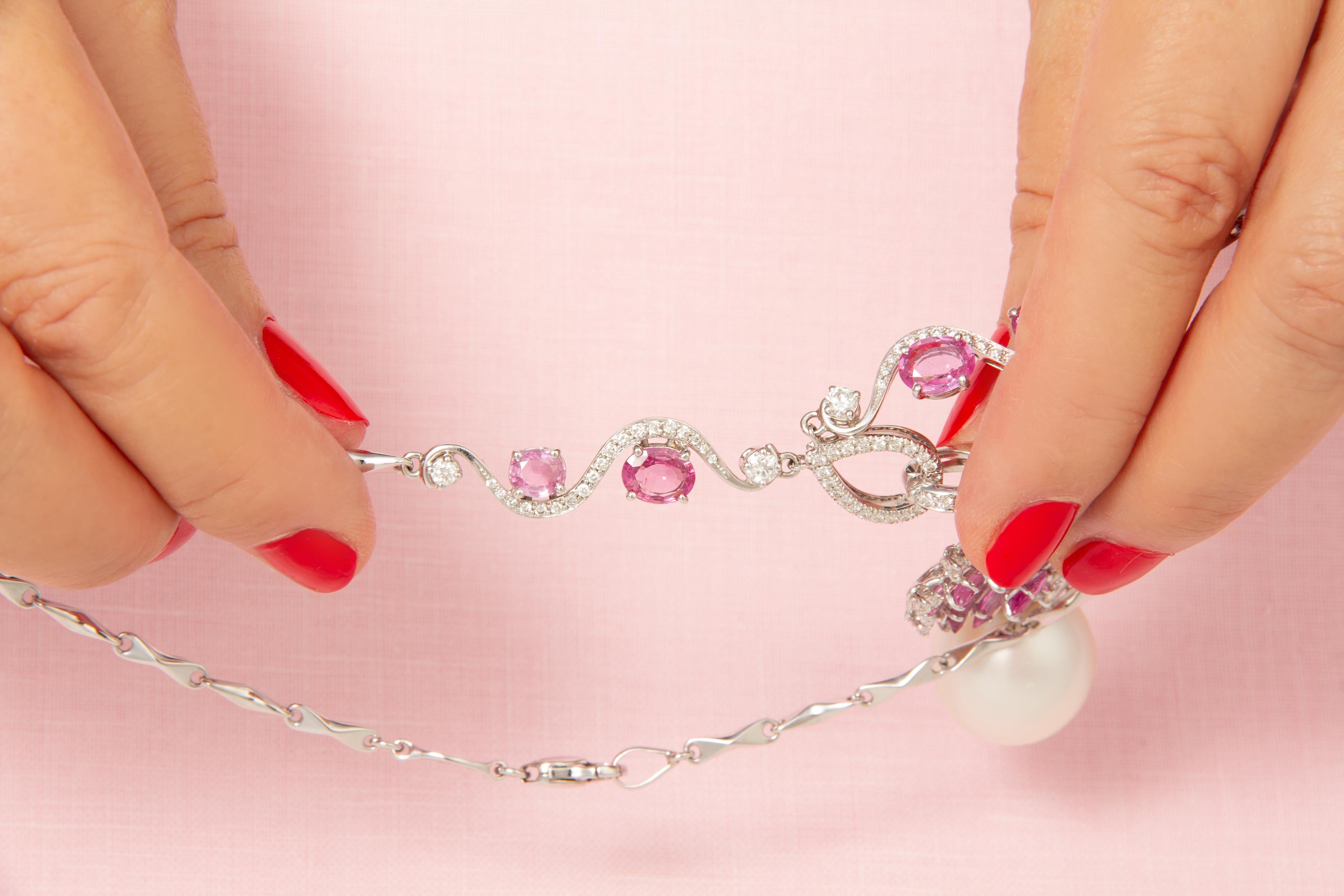 De las mujeres Collar Colgante Zafiro Rosa Diamante Perla de los Mares del Sur Diseñado por Ella Gafter en venta
