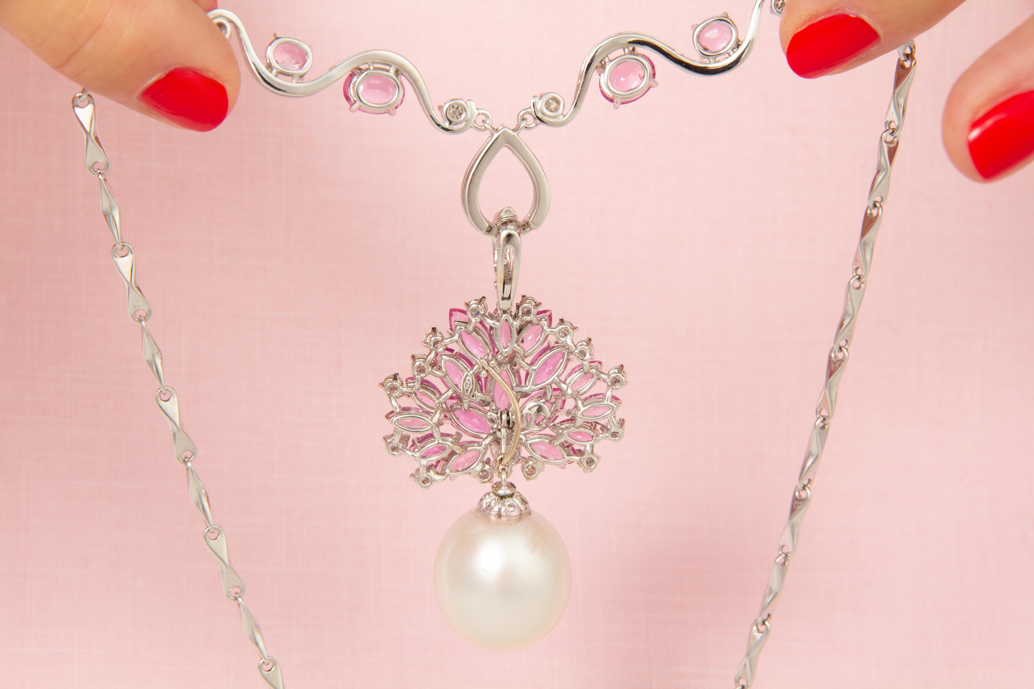 Collar Colgante Zafiro Rosa Diamante Perla de los Mares del Sur Diseñado por Ella Gafter en venta 1