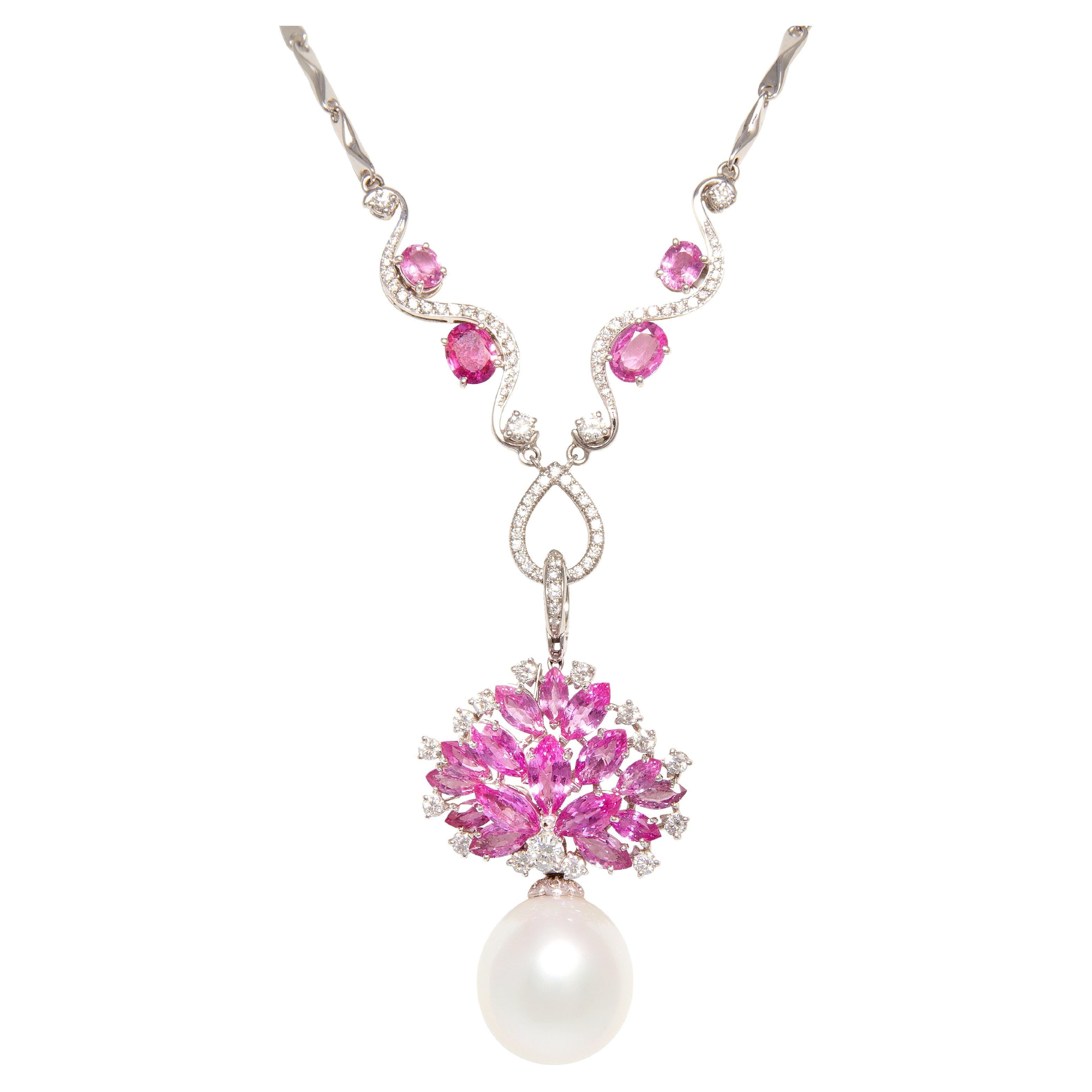 Collar Colgante Zafiro Rosa Diamante Perla de los Mares del Sur Diseñado por Ella Gafter en venta