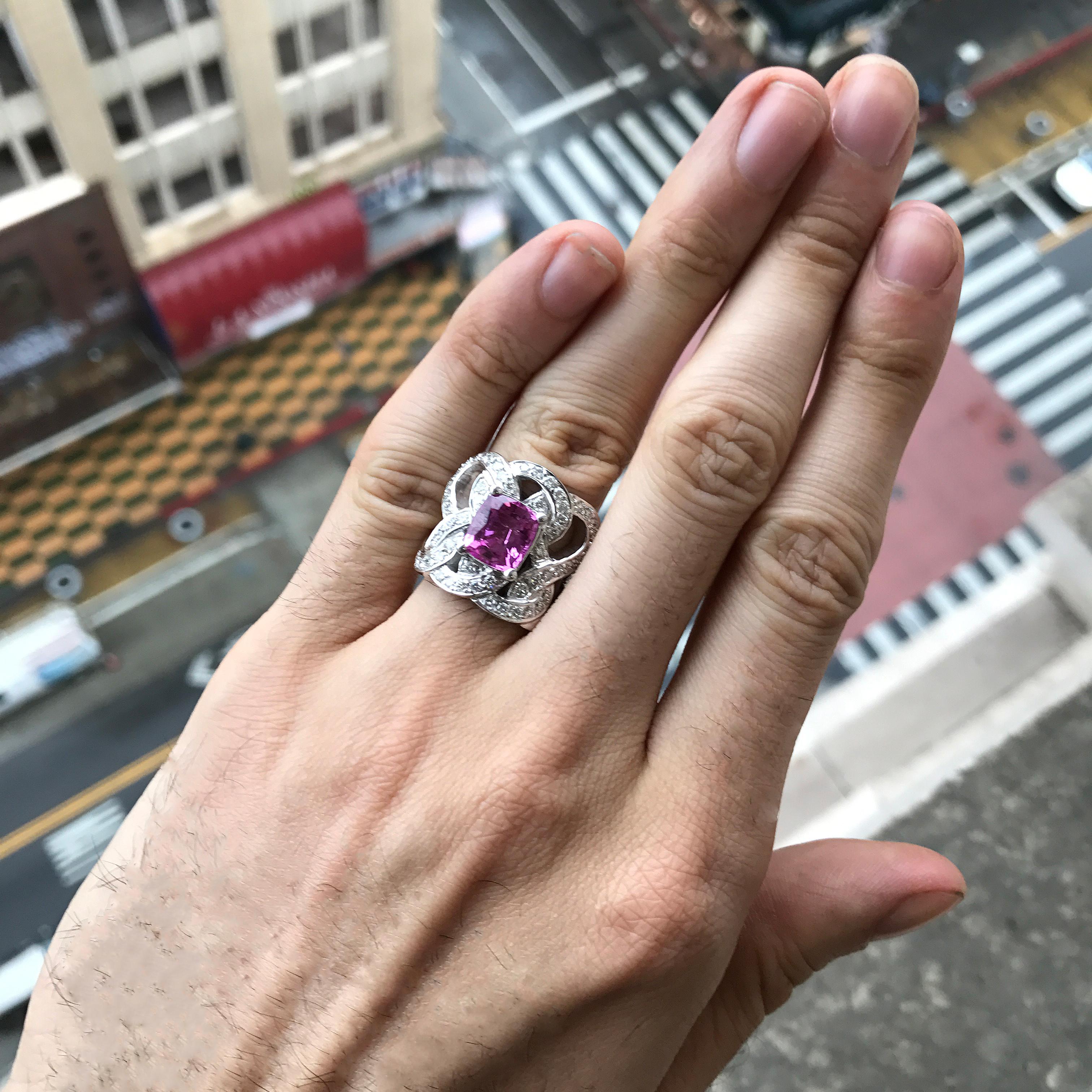Pink Sapphire Diamond Statement Ring , 4 Carat Center Sapphire Engagement




1. Carat Weight: 4.00 Carat Est 

2. Color: Pink

3. Tone:  Medium - Nice, 8.0 Out of 10

4. Hue: Intense Pink.

3. Clarity:  Excellent clarity, no inclusions to the eye.
