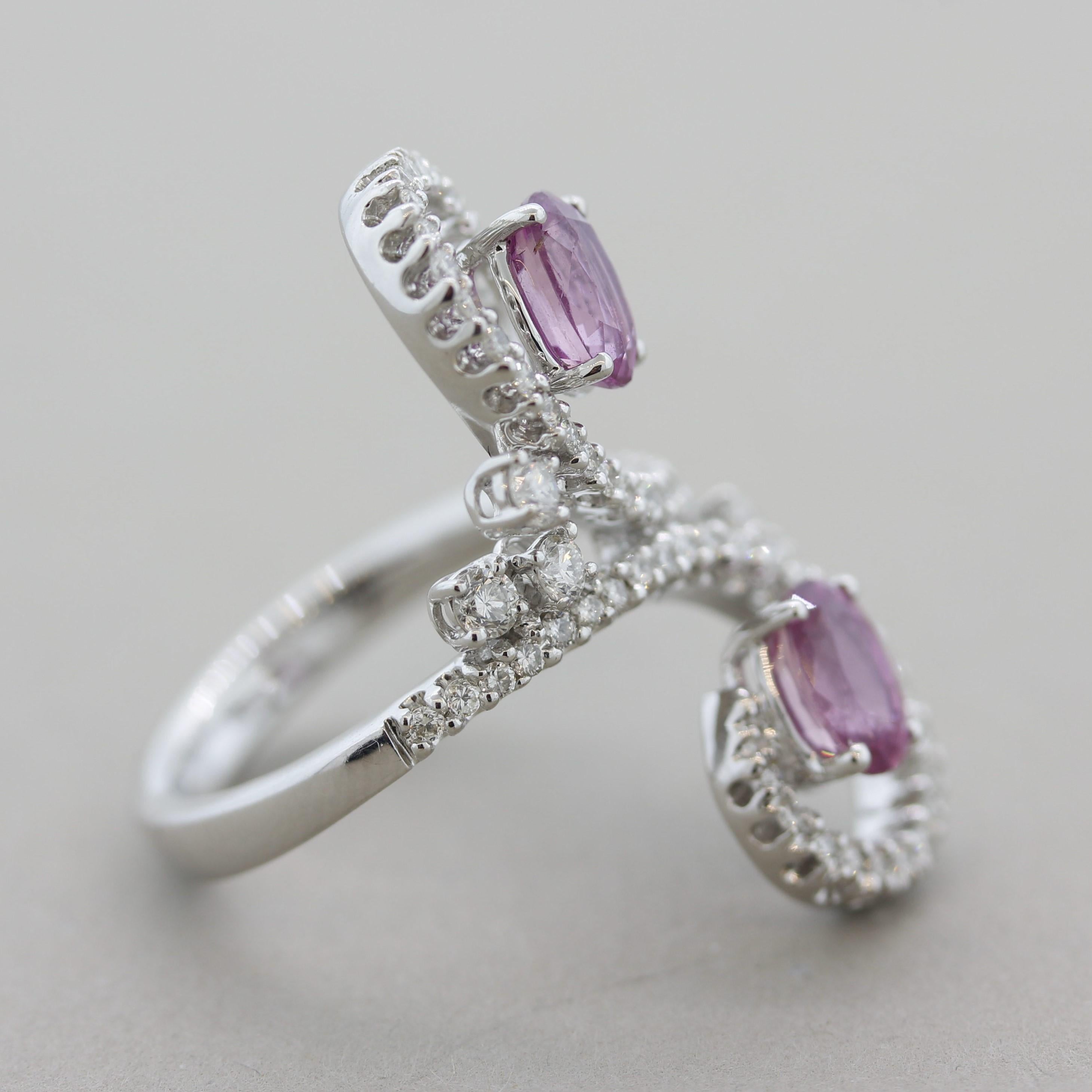 Women's Pink Sapphire Diamond Swirl Gold Cocktail Ring