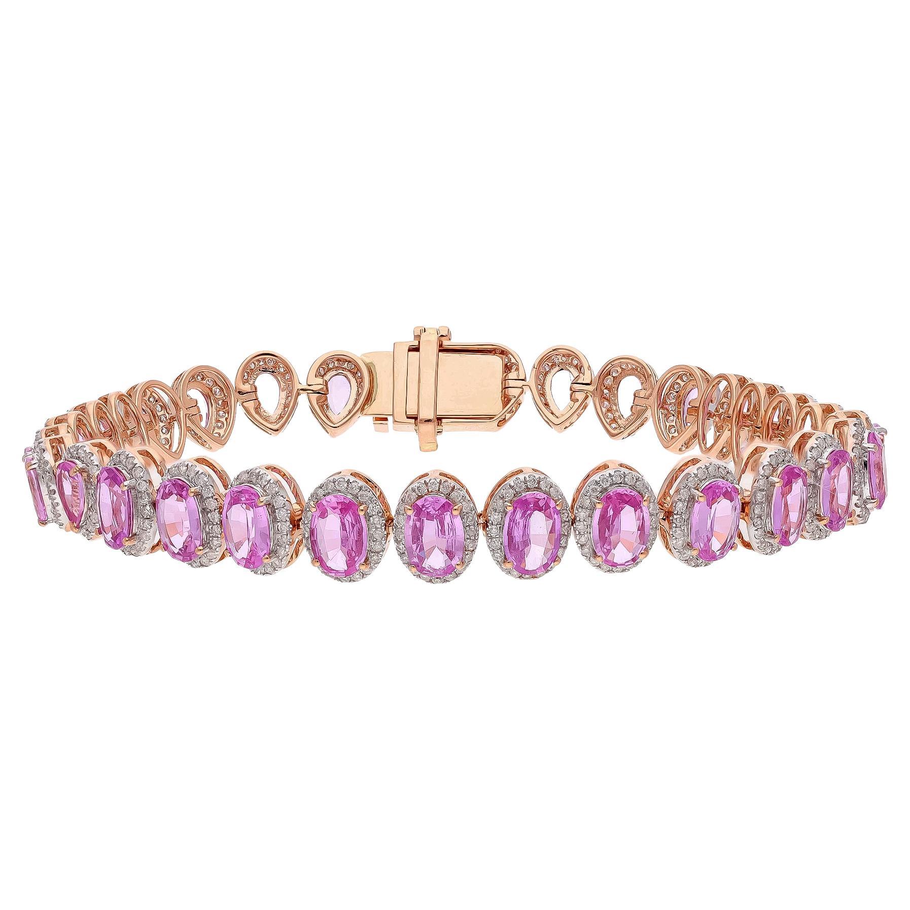 Bracelet tennis en or 18 carats avec saphir rose et diamants 