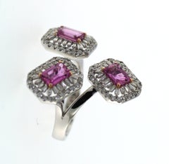 1.84Ct Pink Sapphire Diamond Three Stones Ring in 18K white gold