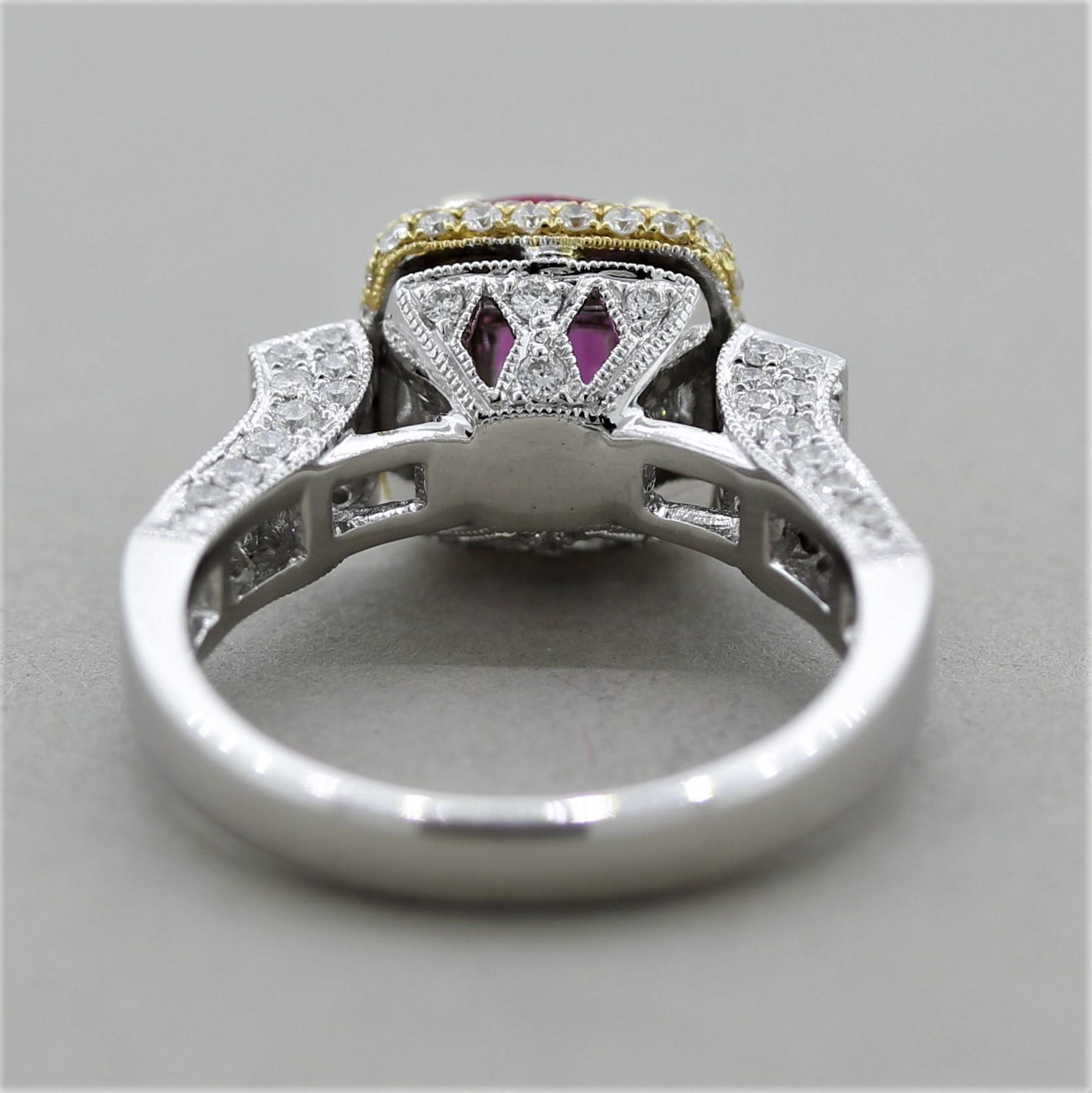 Pink Sapphire Diamond Two-Tone Gold Ring In New Condition In Beverly Hills, CA