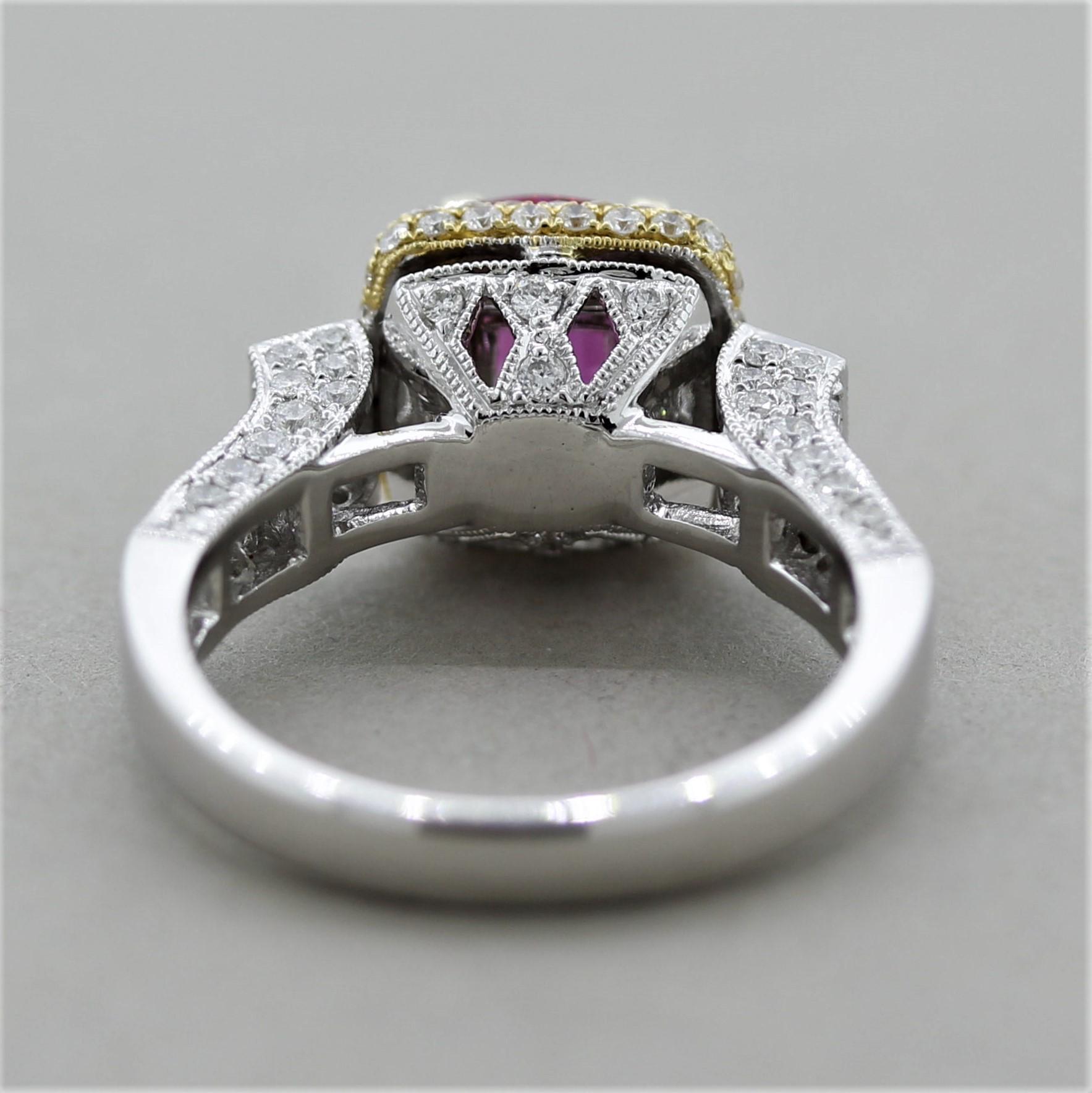 Zafiro Rosa Diamante Anillo de Oro Bicolor en Nuevo Estado en Beverly Hills, CA