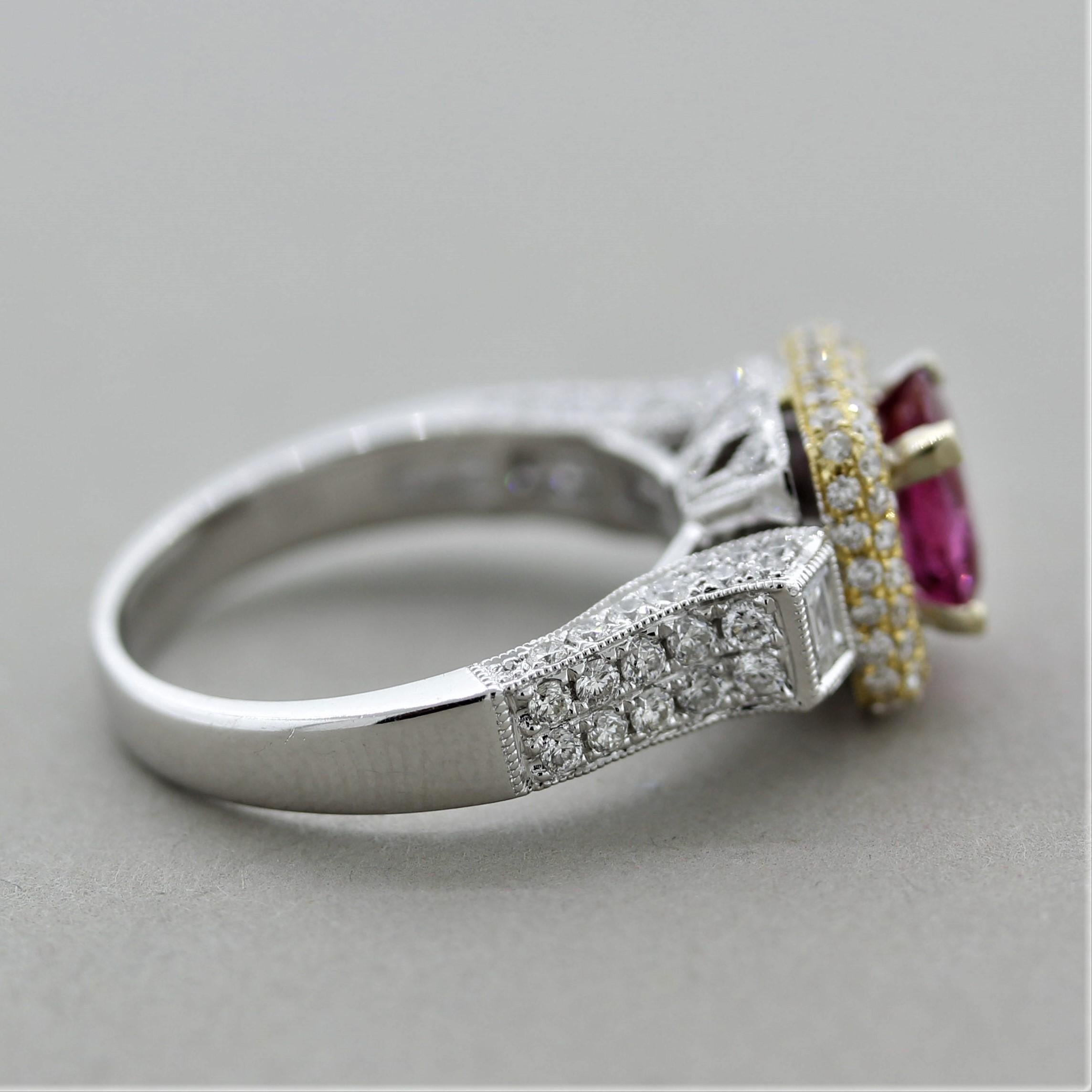 Women's Pink Sapphire Diamond Two-Tone Gold Ring