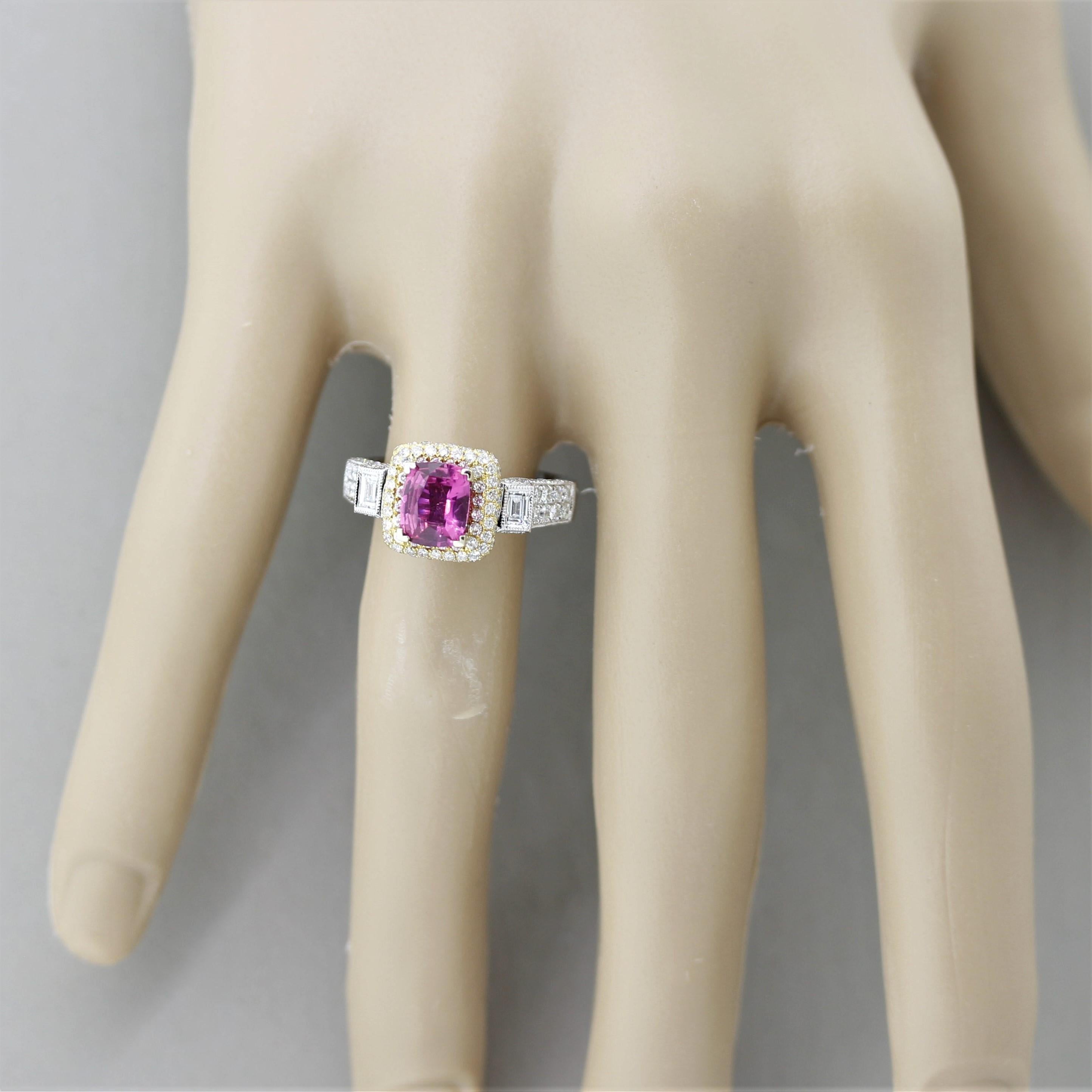 Pink Sapphire Diamond Two-Tone Gold Ring 1