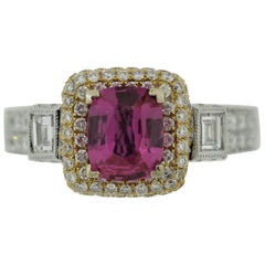 Zafiro Rosa Diamante Anillo de Oro Bicolor