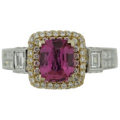 Pink Sapphire Diamond Two-Tone Gold Ring