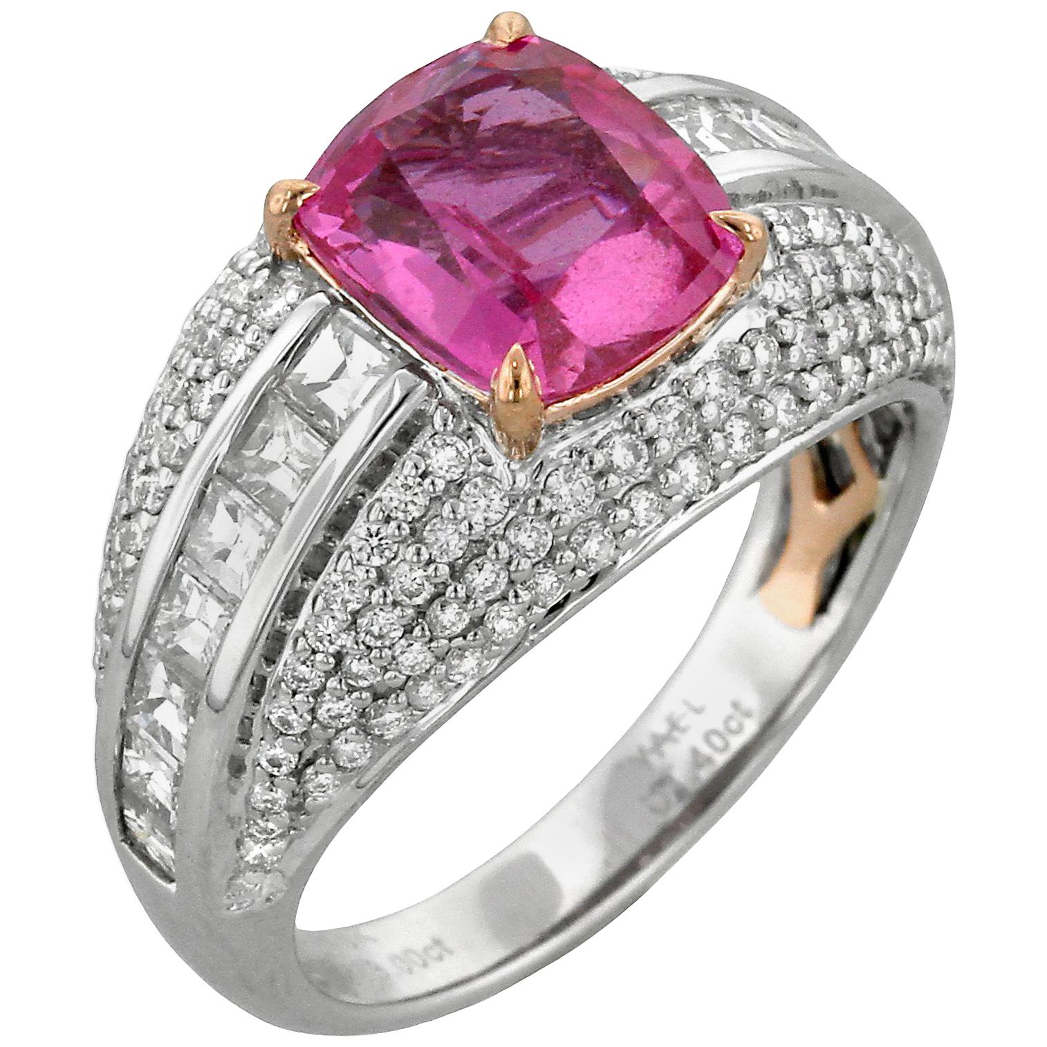 Pink Sapphire Diamond White and Rose Gold Dome Ring For Sale