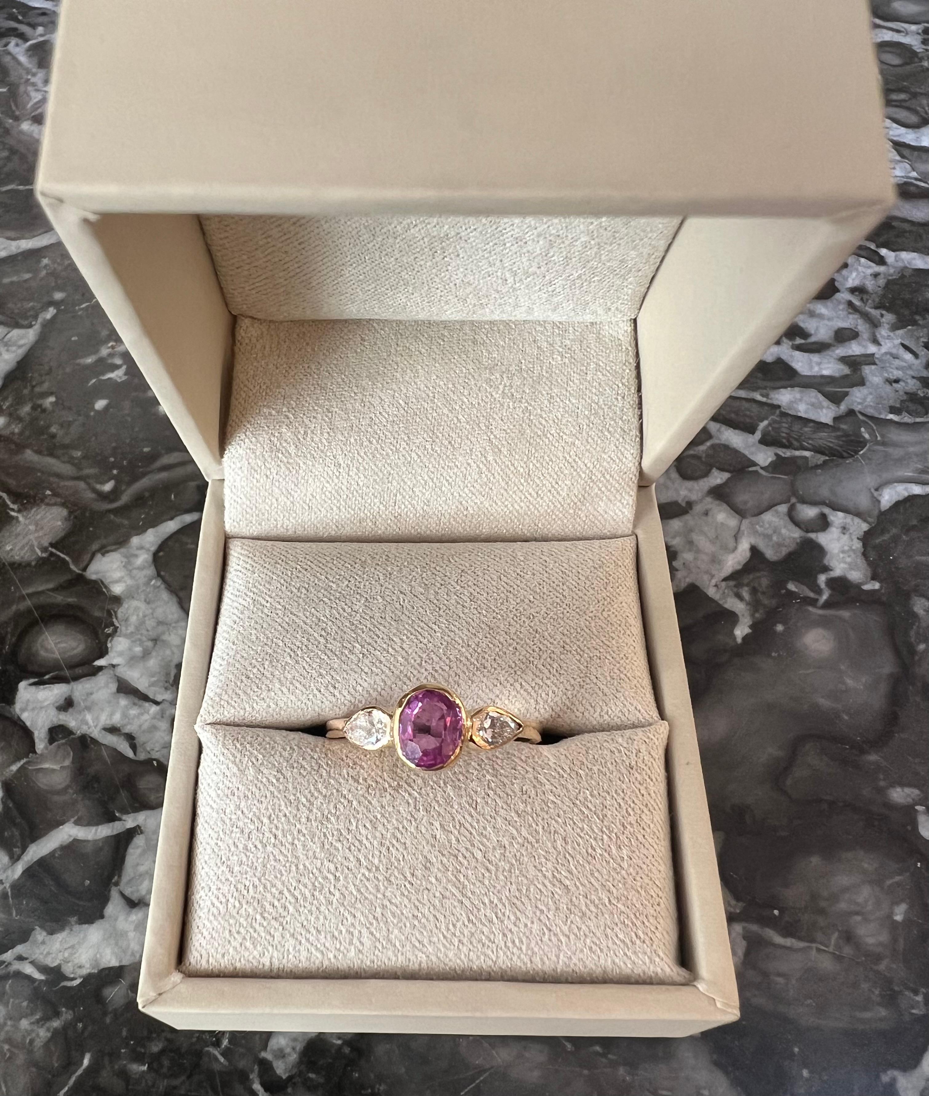 Mixed Cut Pink Sapphire Diamonds 18 Carat Yellow Gold Trilogy Ring