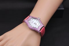 Pink Sapphire & Diamonds Pave Dial Luxury Swiss Quartz Exotic Leather Band Watch