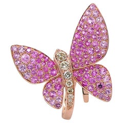 Pink Sapphire & Diamonds Pearl Pave Butterfly Sweet 18K Rose Gold Animal Ring