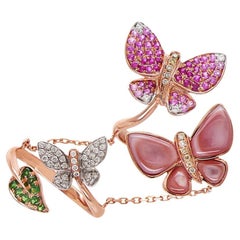 Pink Sapphire & Diamonds Pearl Pave Butterfly Sweet 18K Rose Gold Animal Ring