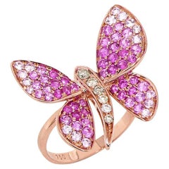 Pink Sapphire & Diamonds Pearl Pave Butterfly Sweet 18K Rose Gold Animal Ring