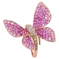 Pink Sapphire & Diamonds Pearl Pave Butterfly Sweet 18K Rose Gold Animal Ring