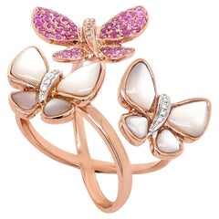 Pink Sapphire & Diamonds Pearl Pave Butterfly Sweet 18K Rose Gold Animal Ring