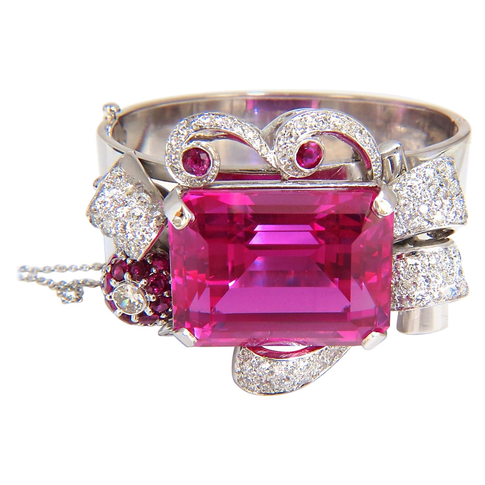 Bracciale rigido con zaffiri rosa, diamanti e rubini, stile Art Déco parigino di lusso*