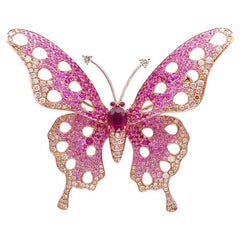 Pink Sapphire & Diamonds Ruby Tourmaline Butterfly Sweet Rose Gold Animal Ring