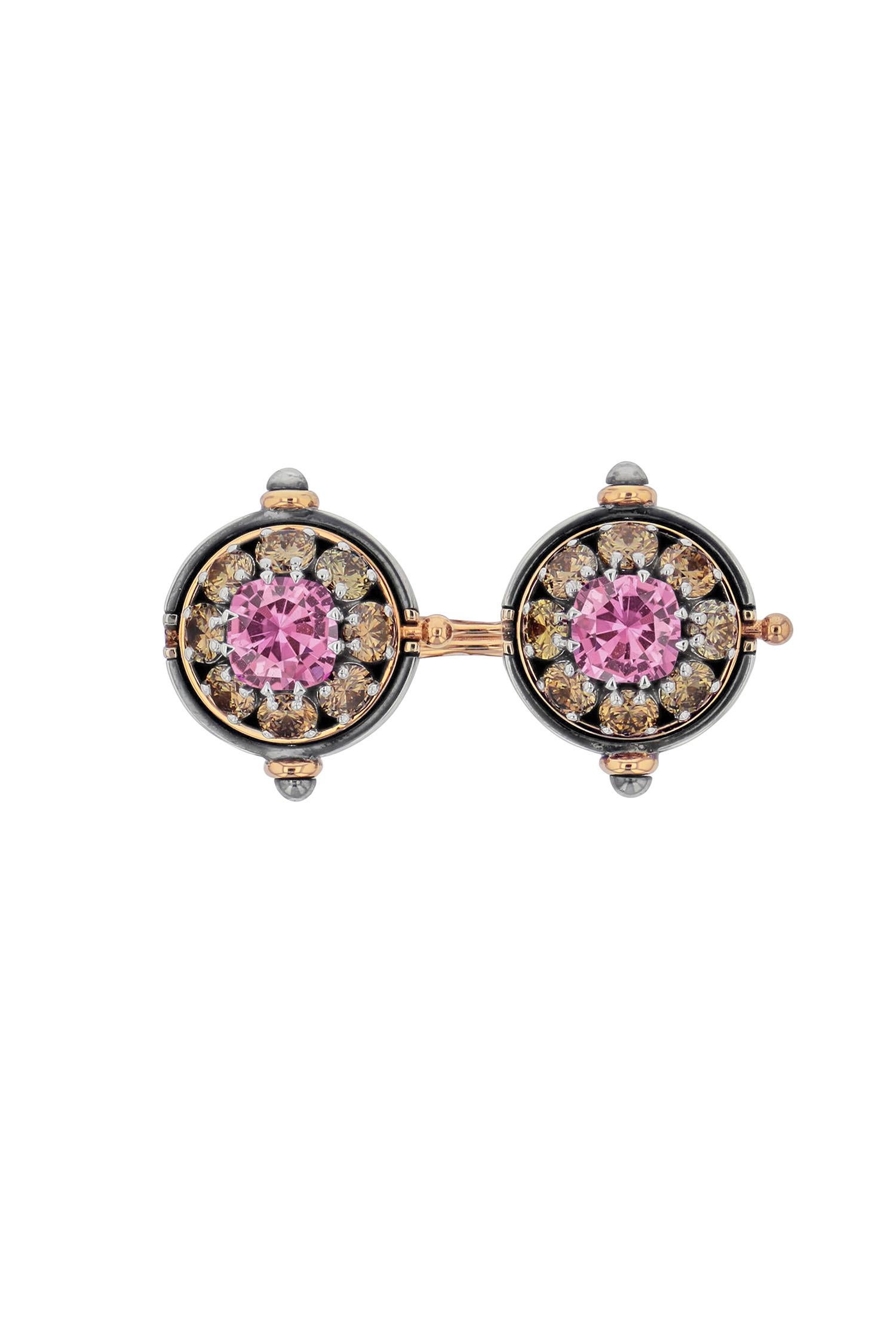 Cushion Cut Pink Sapphire & Diamonds Sirius Toi&Moi Ring in 18k Rose Gold by Elie Top For Sale