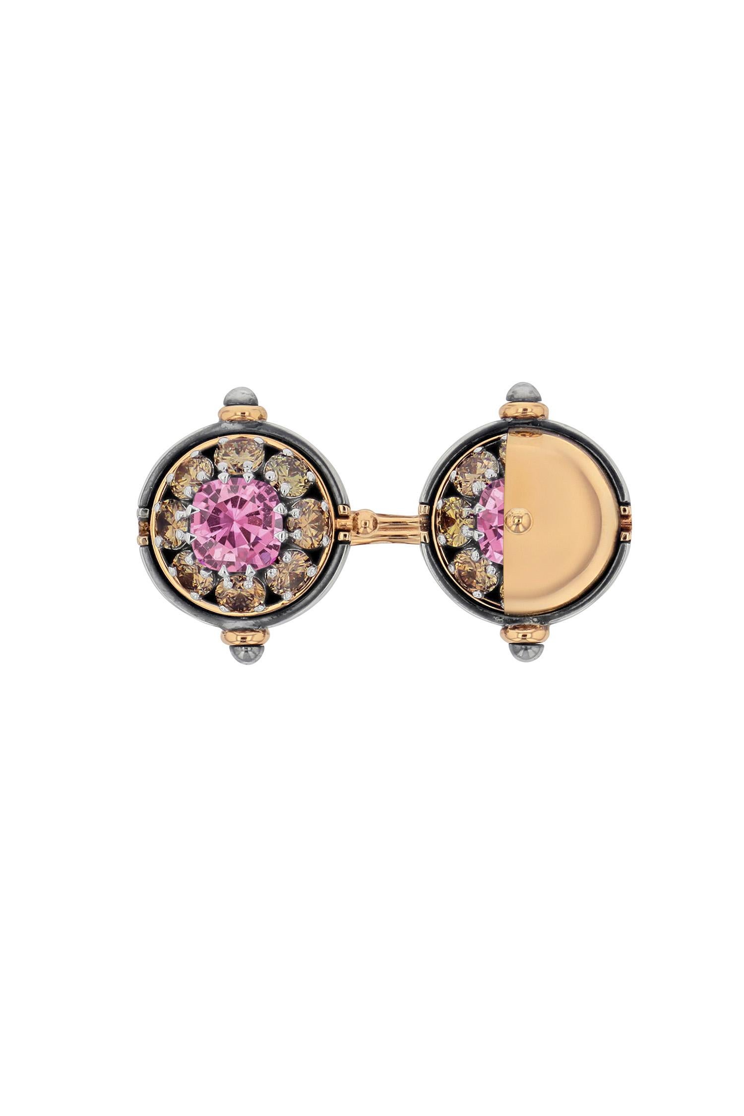 Pink Sapphire & Diamonds Sirius Toi&Moi Ring in 18k Rose Gold by Elie Top In New Condition For Sale In Paris, France