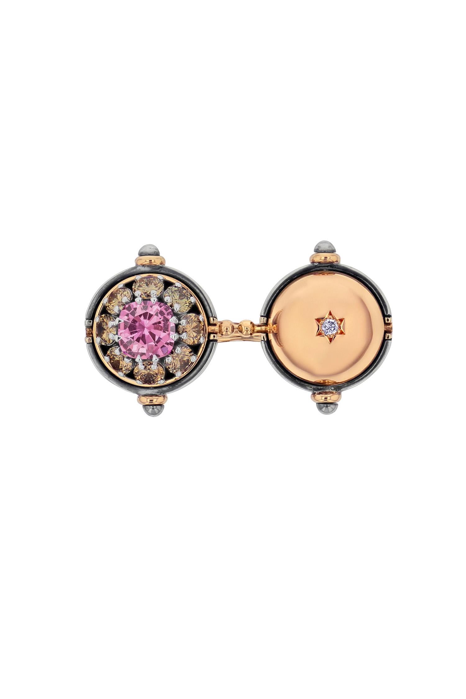 Women's or Men's Pink Sapphire & Diamonds Sirius Toi&Moi Ring in 18k Rose Gold by Elie Top For Sale
