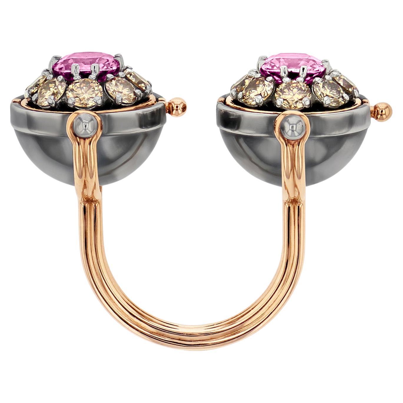 Pink Sapphire & Diamonds Sirius Toi&Moi Ring in 18k Rose Gold by Elie Top For Sale