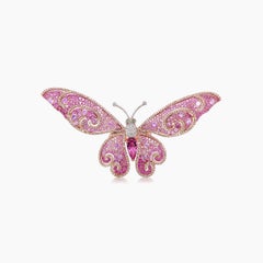 Saphir rose et diamants Tourmaline Papillon doux Bague animalière en or rose 18K