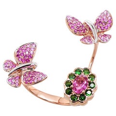 Saphir rose et diamants Tourmaline Papillon doux Bague animalière en or rose 18K